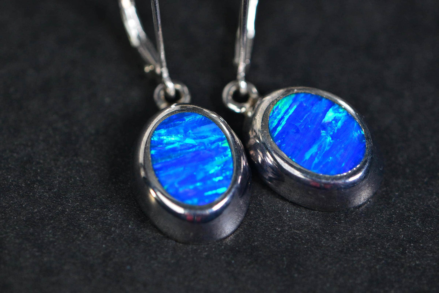 Blue Opal Sterling Silver Dangle Earrings: Vintage Mexico 925