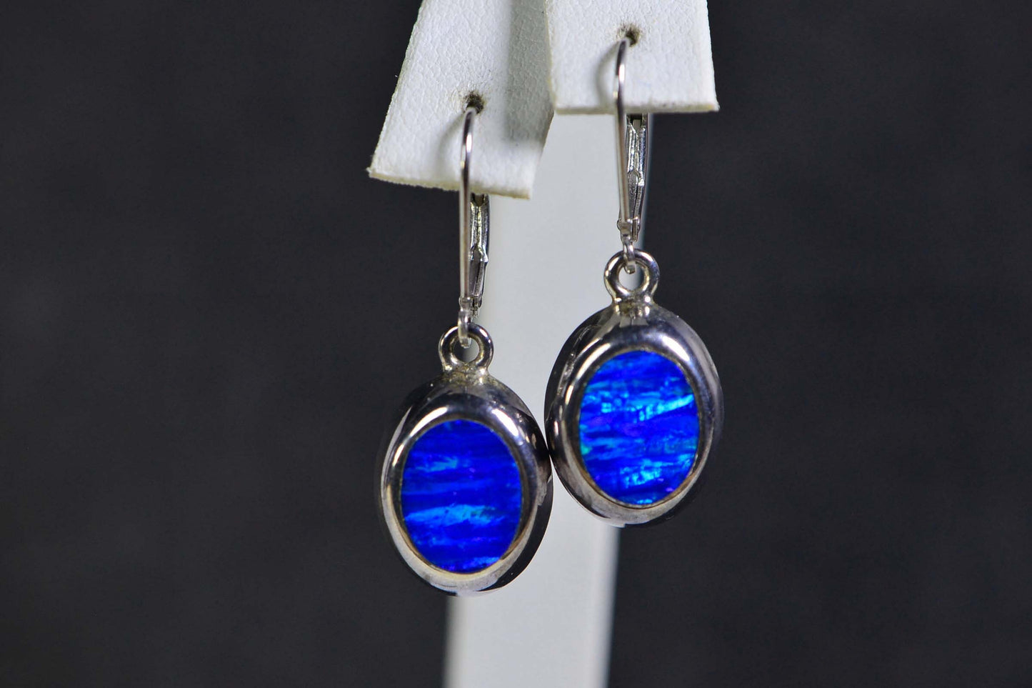 Blue Opal Sterling Silver Dangle Earrings: Vintage Mexico 925