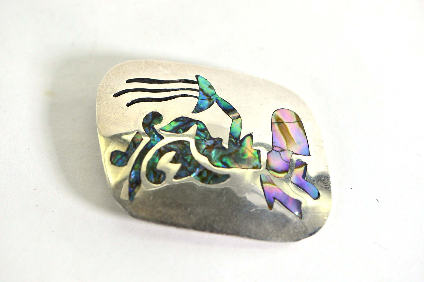 Vintage Abalone Inlay Archer Brooch Pendant: 925 Sterling Silver Mexico