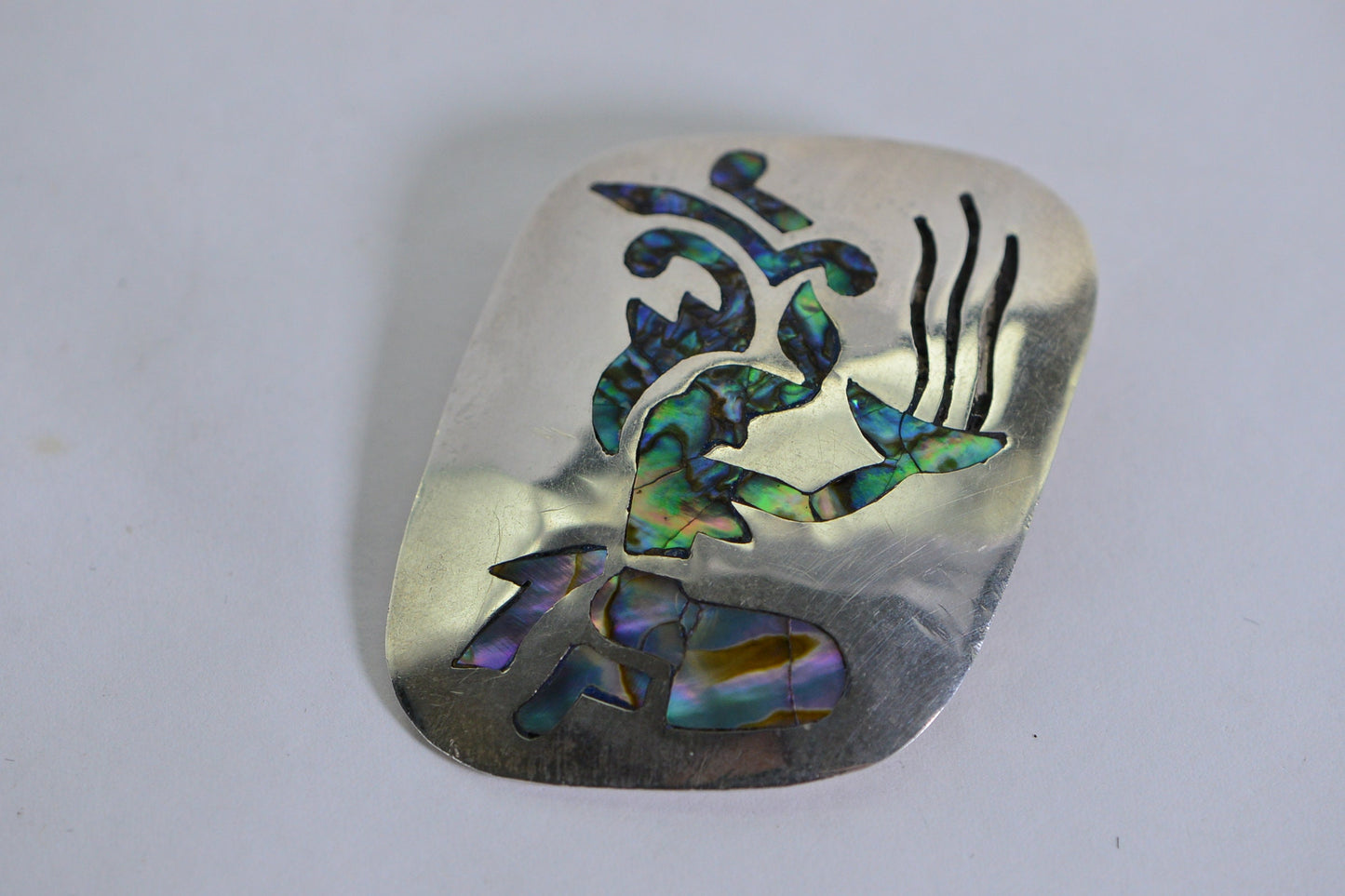 Vintage Abalone Inlay Archer Brooch Pendant: 925 Sterling Silver Mexico