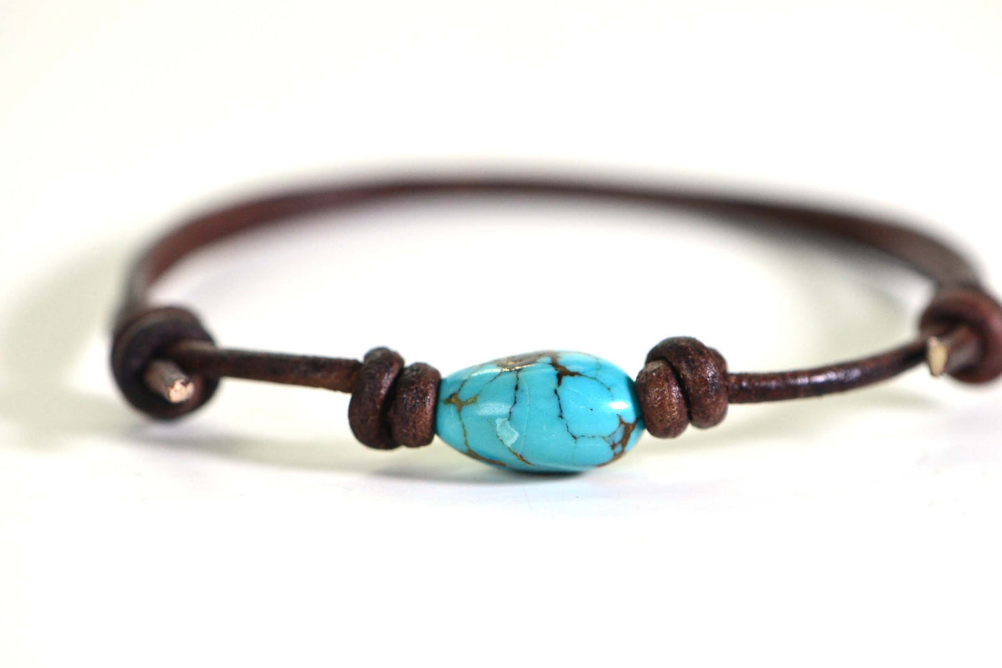 American Spiderweb Turquoise Leather Bracelet – Natural & Untreated
