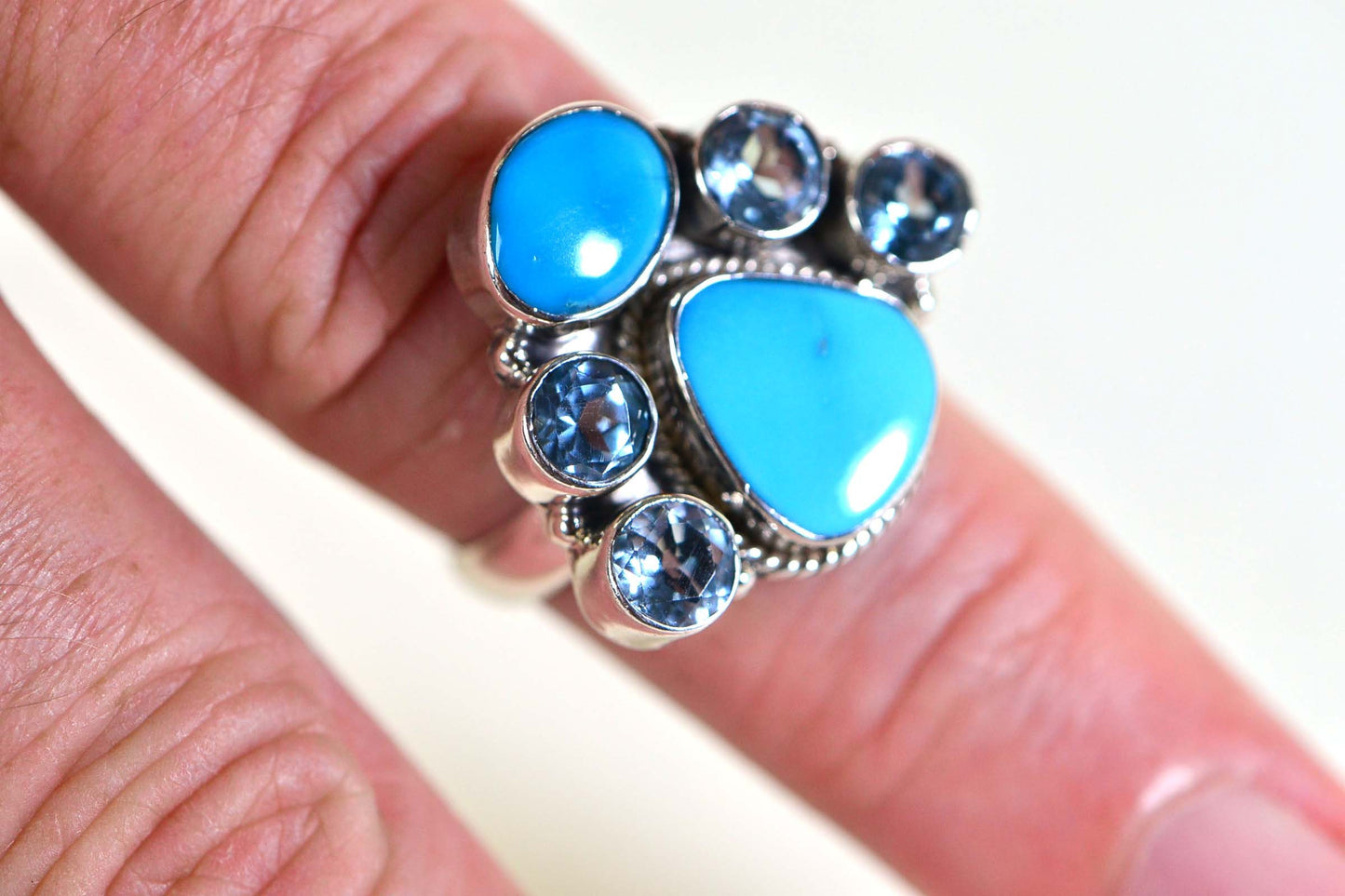 Sleeping Beauty Turquoise & Blue Topaz Sterling Silver Ring - Size 6