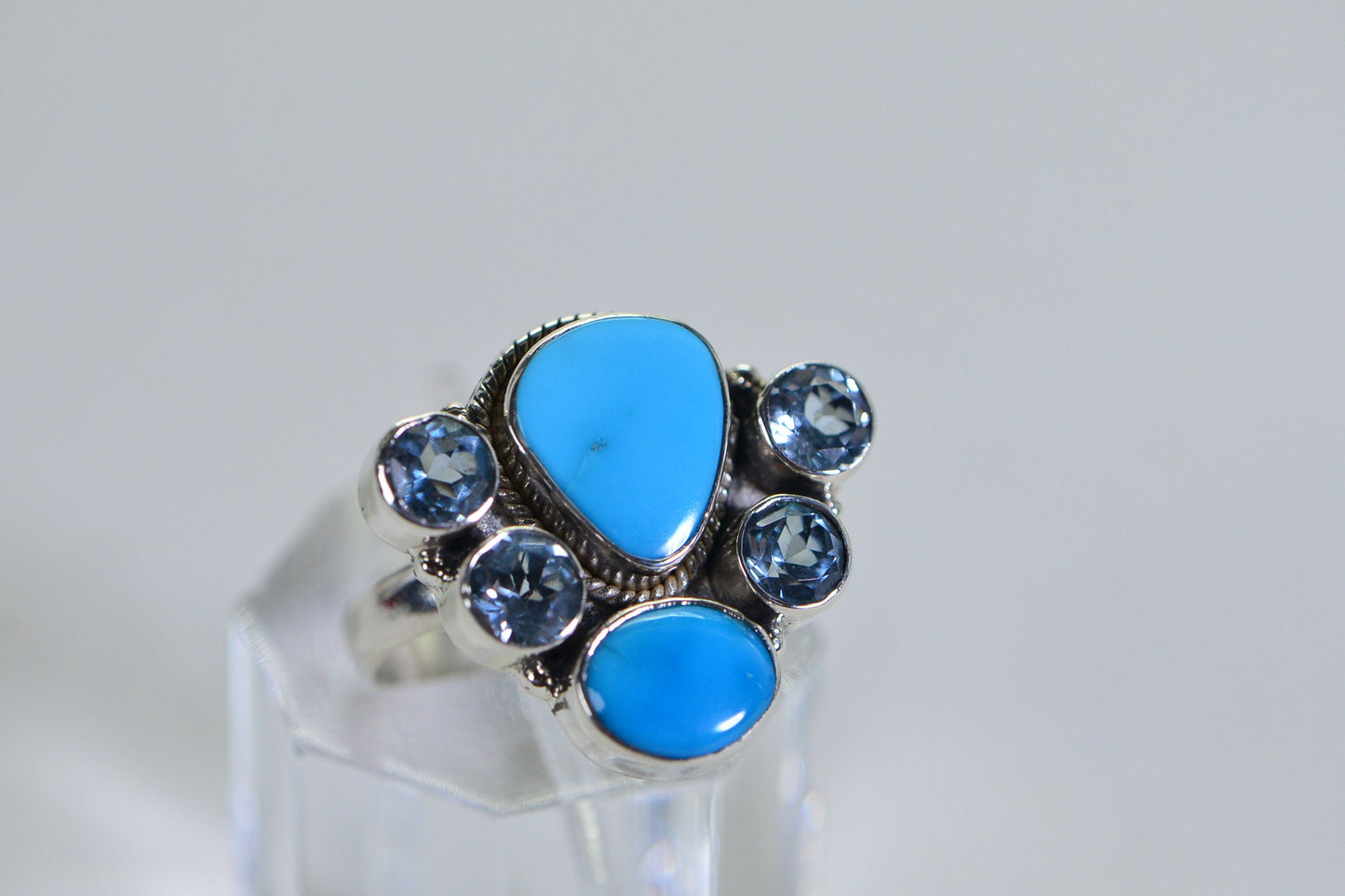 Sleeping Beauty Turquoise & Blue Topaz Sterling Silver Ring - Size 6