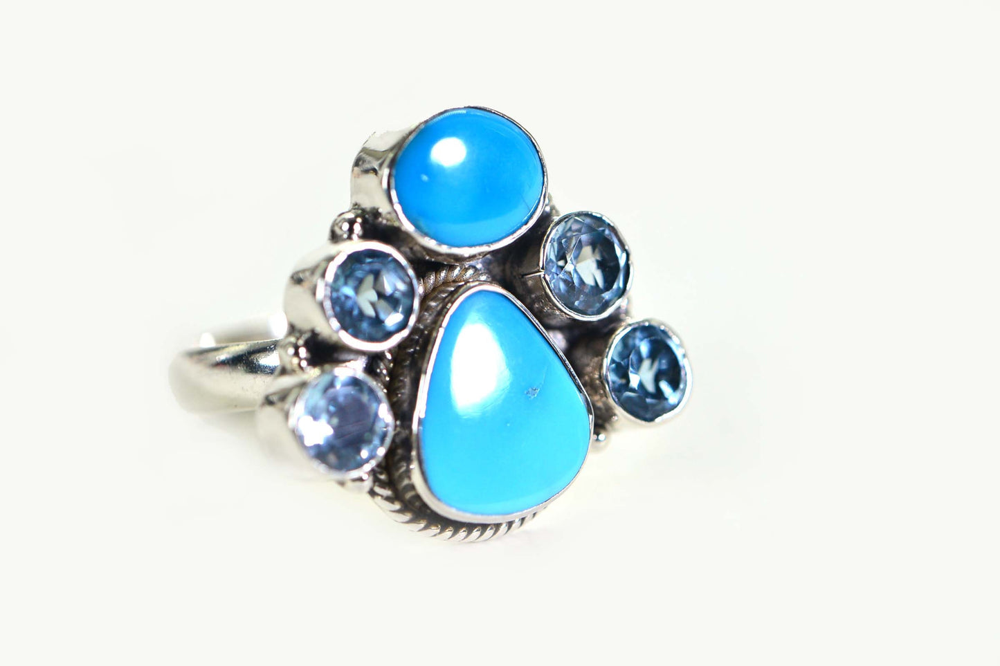 Sleeping Beauty Turquoise & Blue Topaz Sterling Silver Ring - Size 6