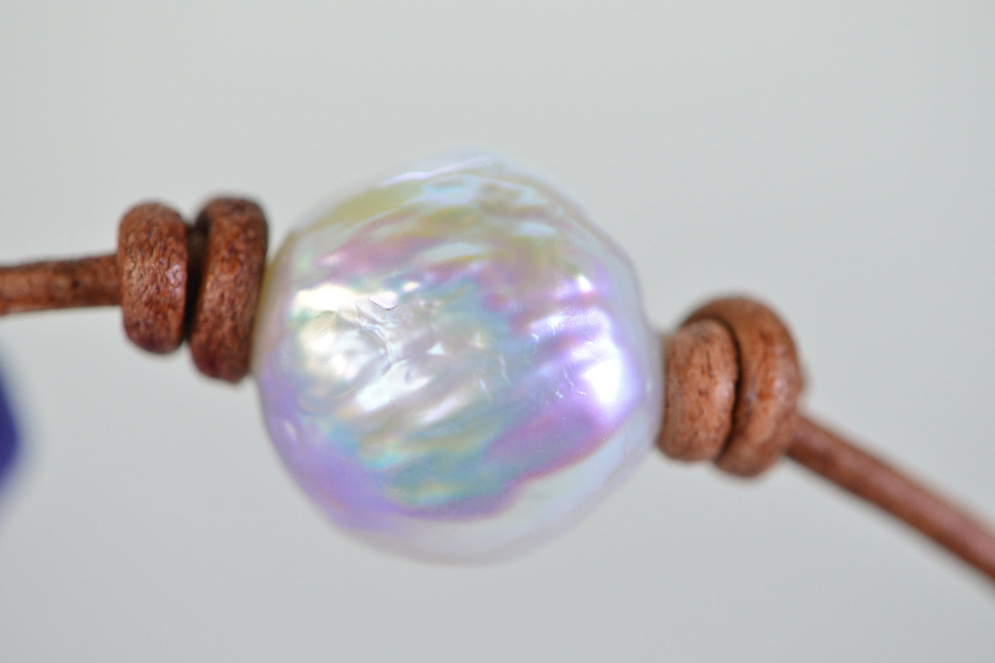 Natural Pearl Coin Bracelet: Leather Cord, Adjustable Knot