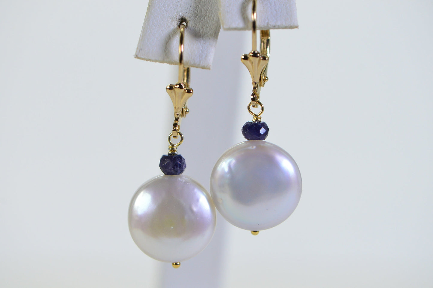Sapphire & Coin Pearl Dangle Earrings: 14K Gold over Sterling Silver