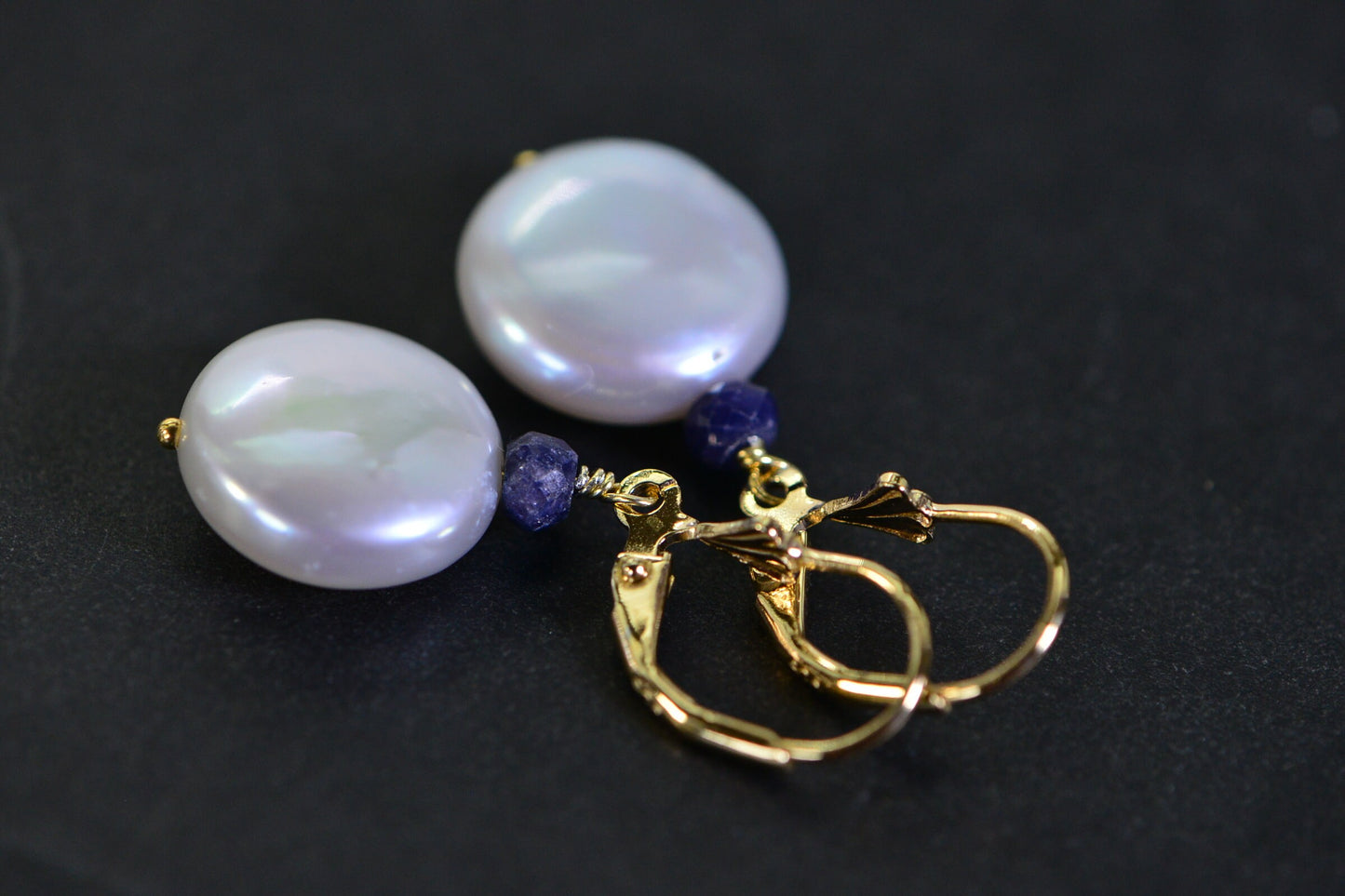 Sapphire & Coin Pearl Dangle Earrings: 14K Gold over Sterling Silver