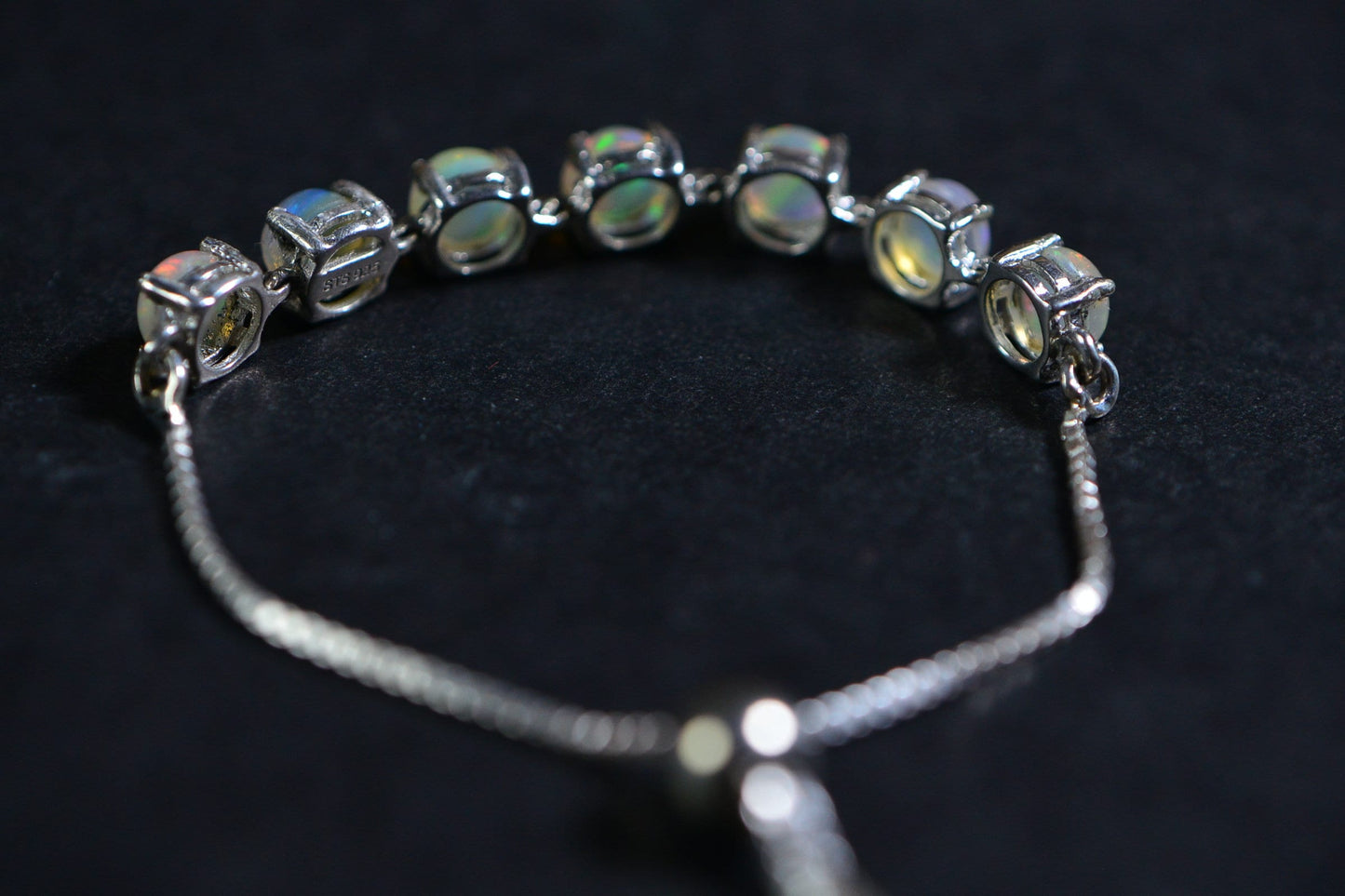 Ethiopian Welo Opal Bracelet: 925 Sterling Silver Bolo Adjustable Chain