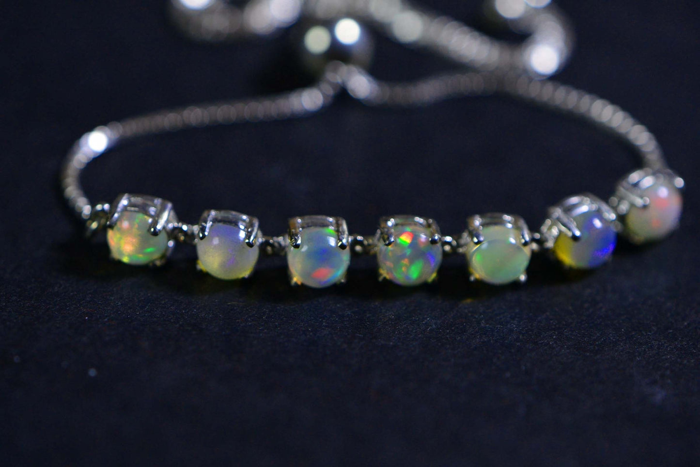 Ethiopian Welo Opal Bracelet: 925 Sterling Silver Bolo Adjustable Chain