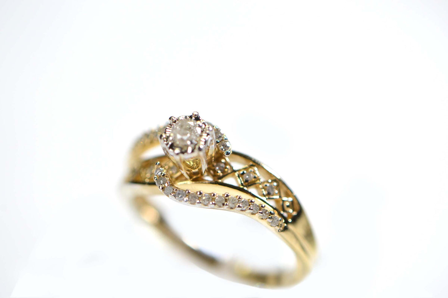 Vintage Diamond Engagement Ring: 14K Gold Vermeil Sterling Silver 925