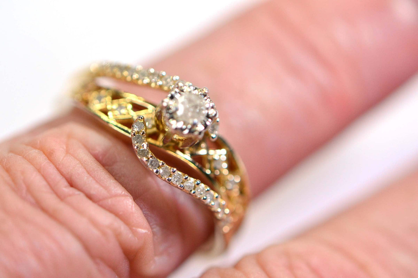 Vintage Diamond Engagement Ring: 14K Gold Vermeil Sterling Silver 925