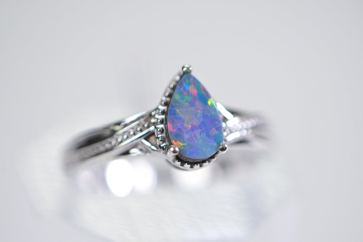 Australian Opal Ring: Teardrop Sterling Silver Stacking Band