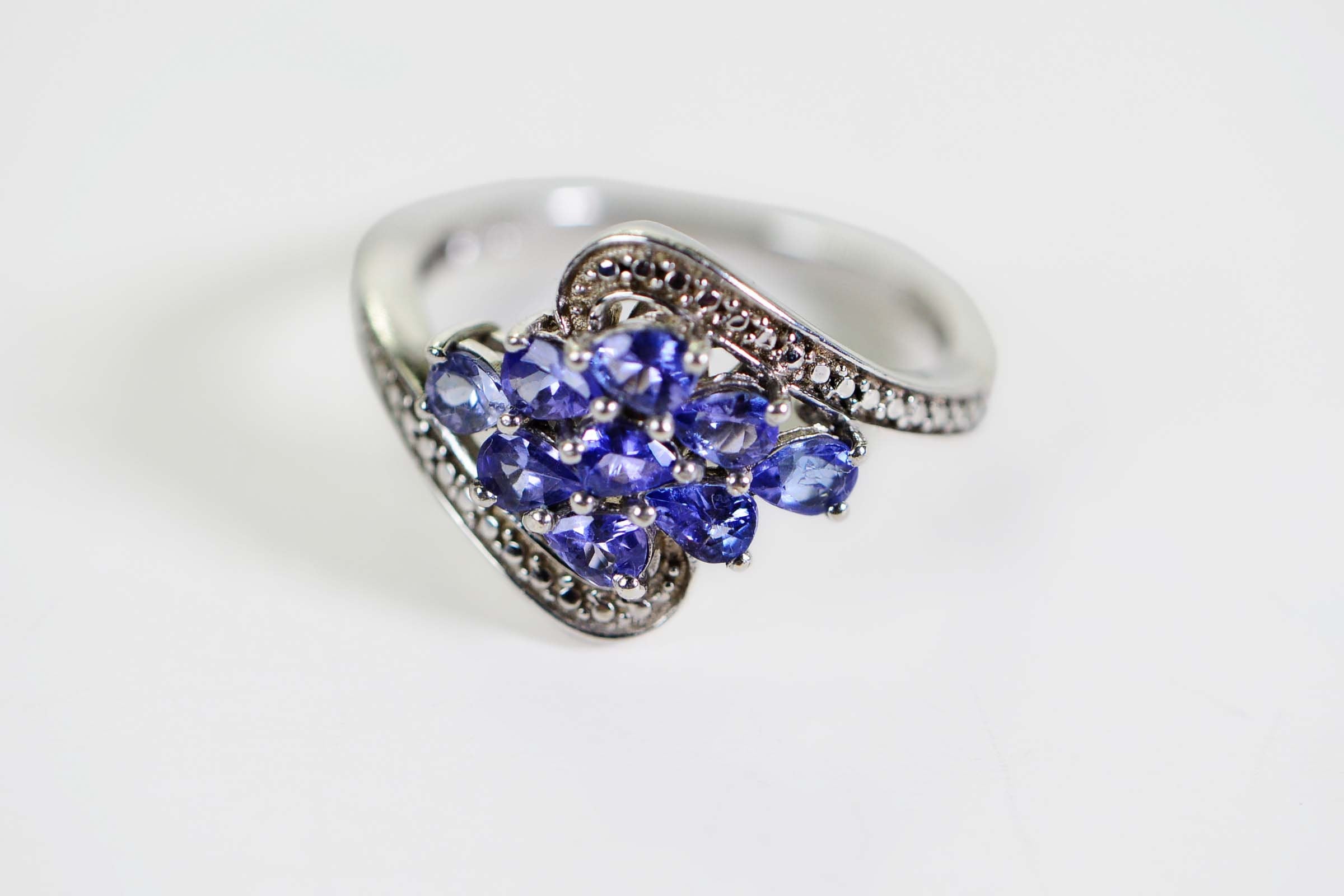 Tanzanite Pear Cut Cluster Ring: Sterling Silver December Birthstone Gift
