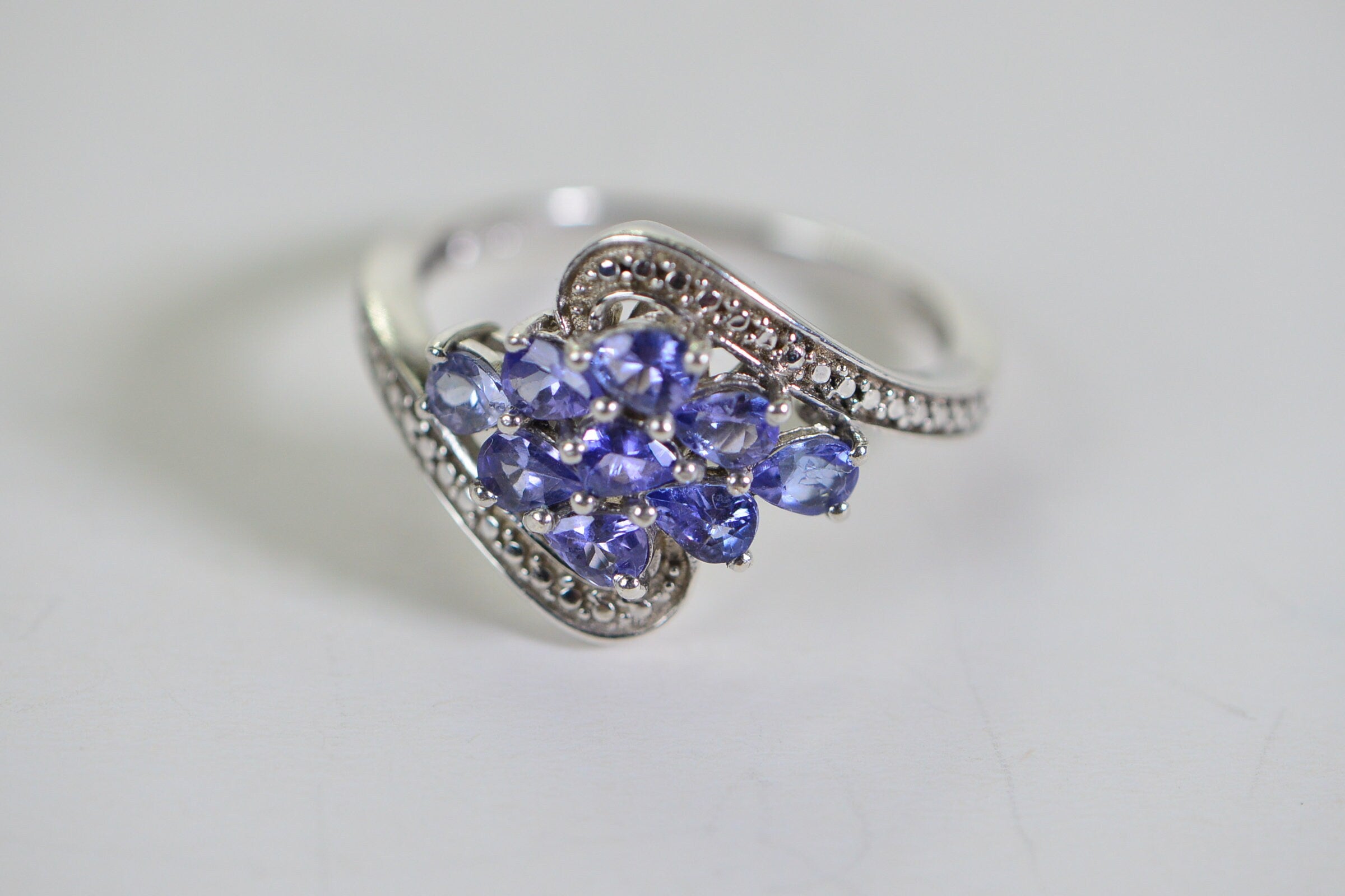 Tanzanite Pear Cut Cluster Ring: Sterling Silver December Birthstone Gift