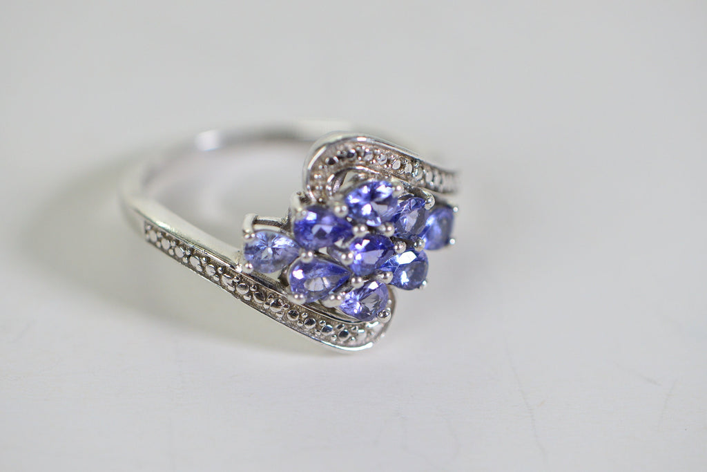 Tanzanite Pear Cut Cluster Ring: Sterling Silver December Birthstone Gift