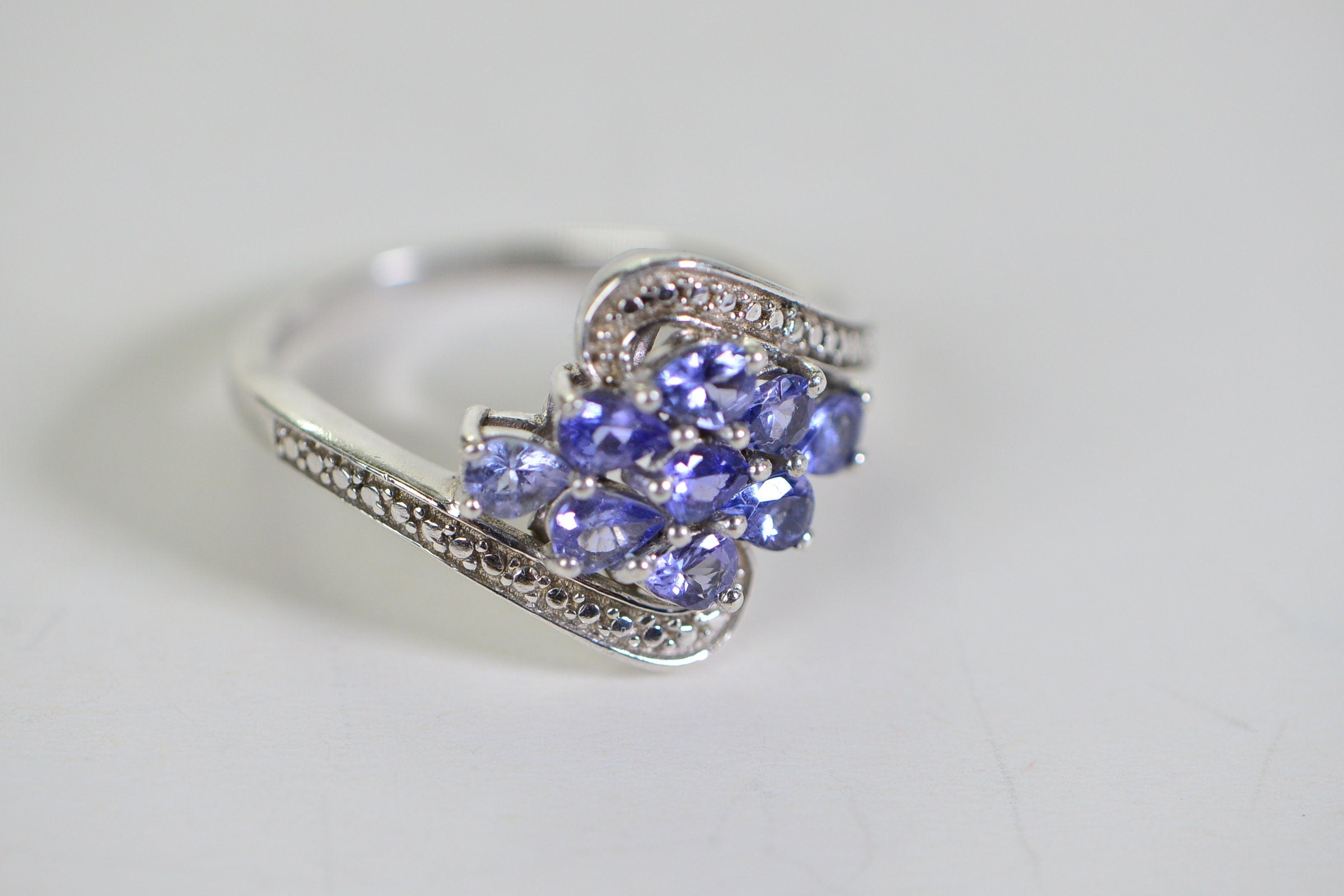 Tanzanite Pear Cut Cluster Ring: Sterling Silver December Birthstone Gift
