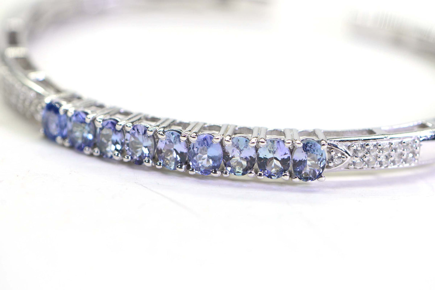 Vintage Tanzanite Bangle: Rhodium over Sterling Silver Cuff Bracelet