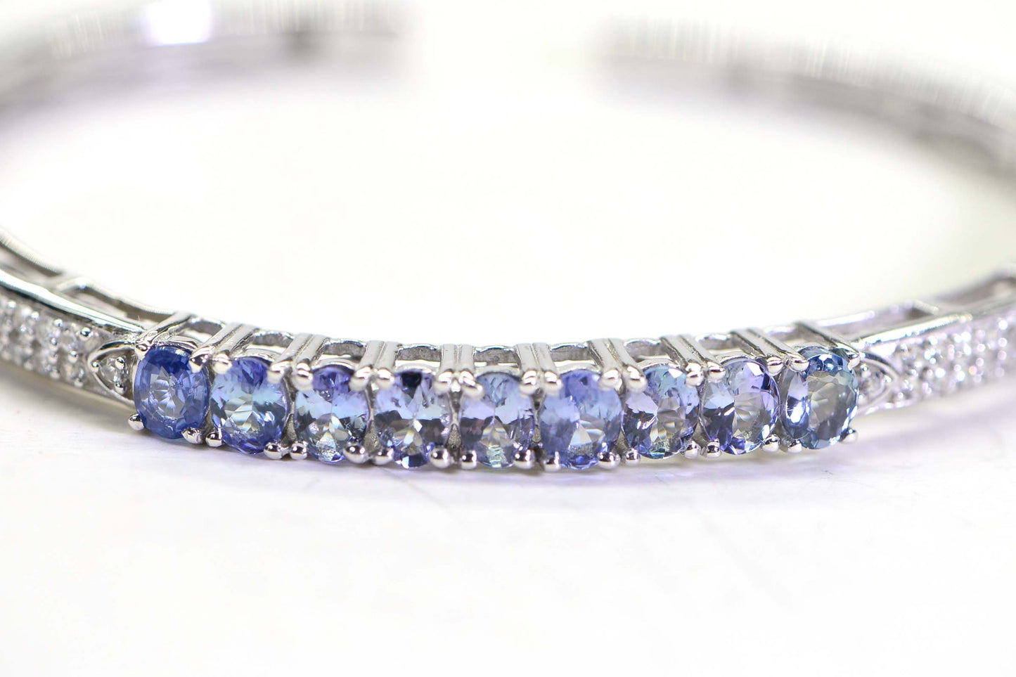 Vintage Tanzanite Bangle: Rhodium over Sterling Silver Cuff Bracelet