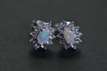 Australian Opal Stud Earrings: Sterling Silver Halo, Handmade Jewelry