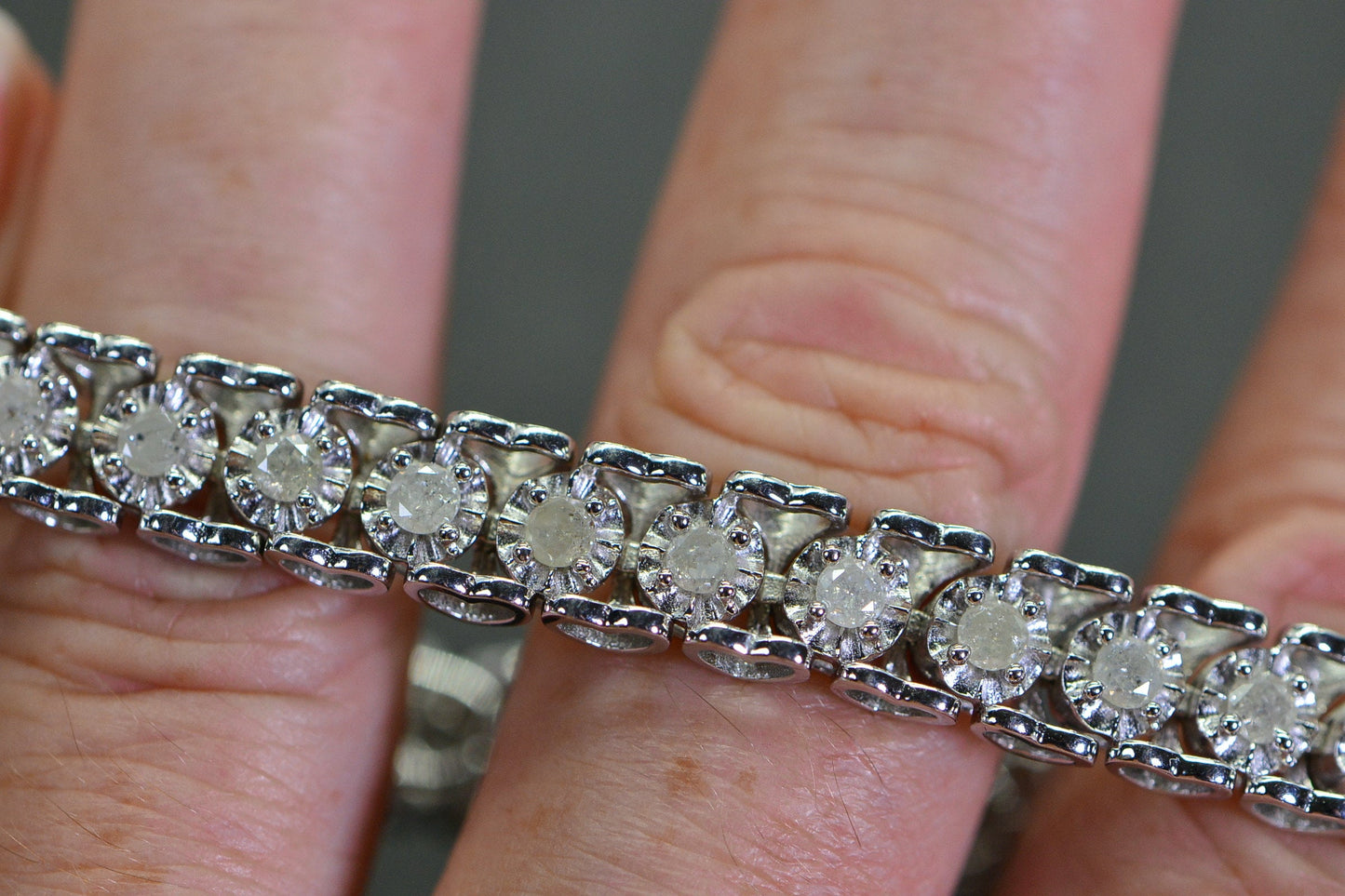 Diamond Hearts Tennis Bracelet: Vintage Sterling Silver Rhodium Finish, 26ctw