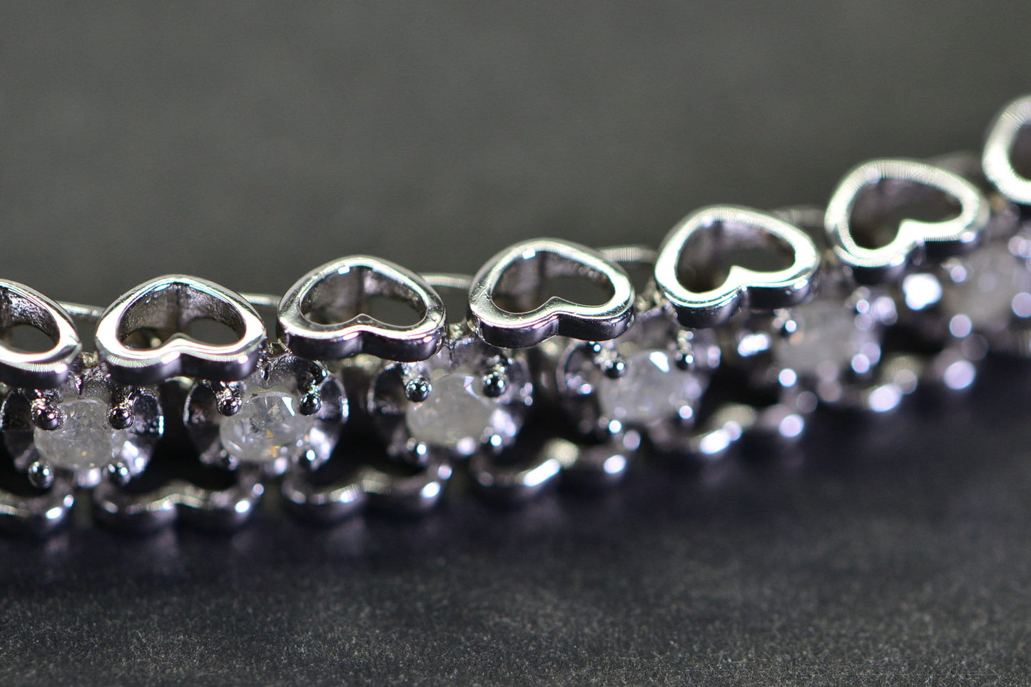 Diamond Hearts Tennis Bracelet: Vintage Sterling Silver Rhodium Finish, 26ctw