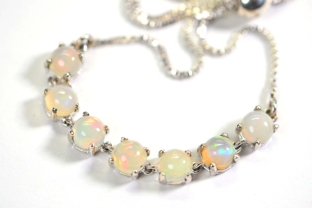Ethiopian Opal Round 5mm  Sterling Silver Adjustable Bolo Bracelet For Women Birthstone October