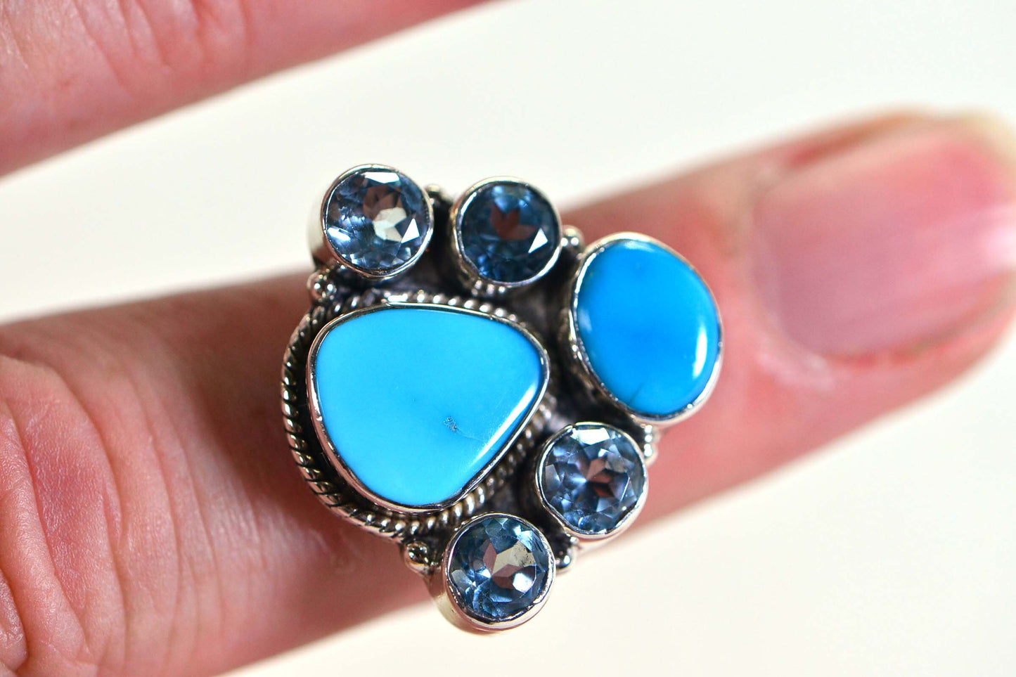 Sleeping Beauty Turquoise & Blue Topaz Sterling Silver Ring - Size 6