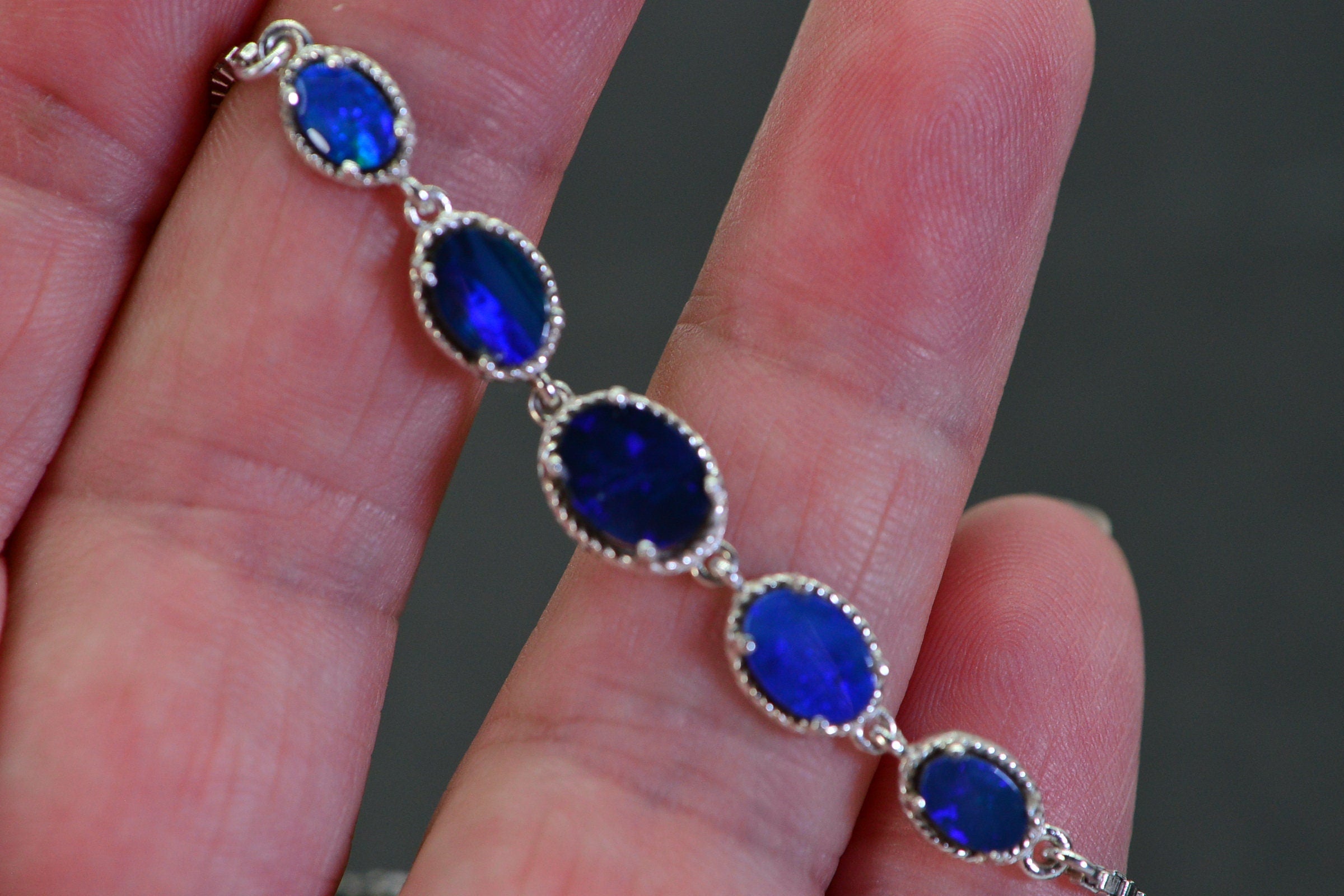 Australian Black  Opal Bracelet, Blue Opal Doublet  , Natural Opal Bracelet Bolo Adjustable Genuine Opal Bracelet Raw Crystal Opal Gemstone