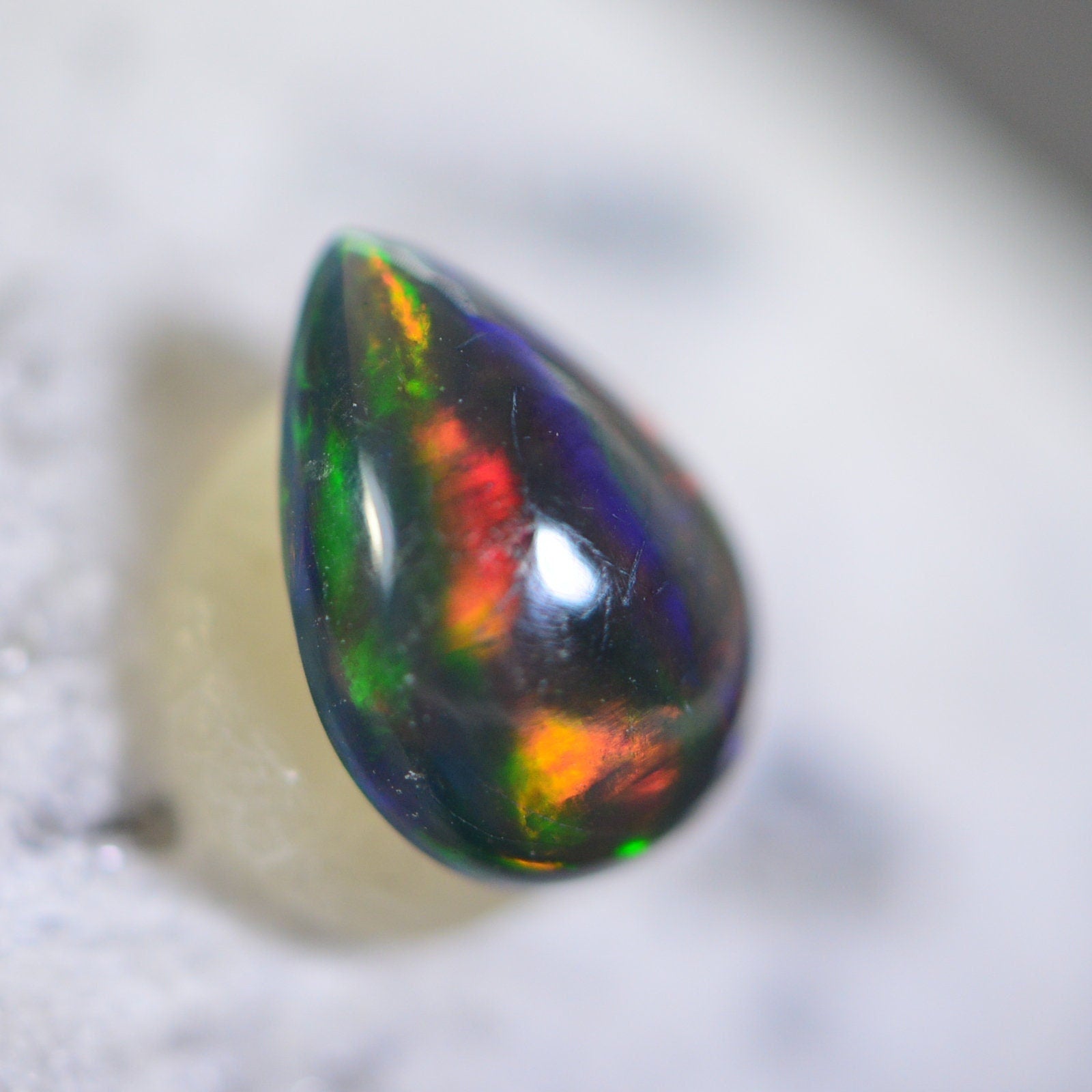 Ethiopian Black Opal Pear Cabochon: Natural Gemstone Jewelry Supply