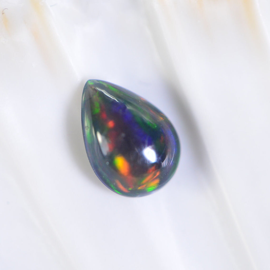 Ethiopian Black Opal Pear Cabochon: Natural Gemstone Jewelry Supply