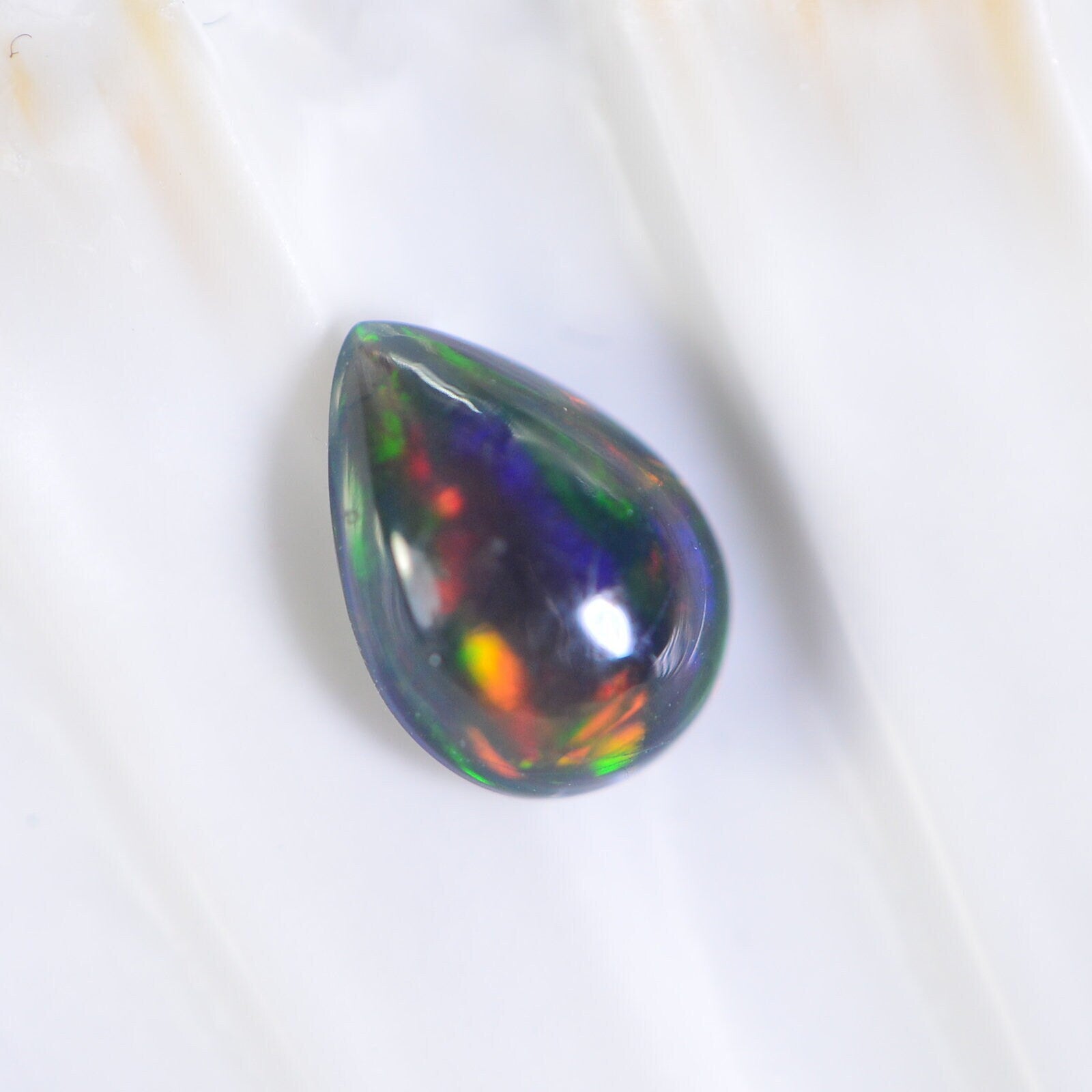 Ethiopian Black Opal Pear Cabochon: Natural Gemstone Jewelry Supply
