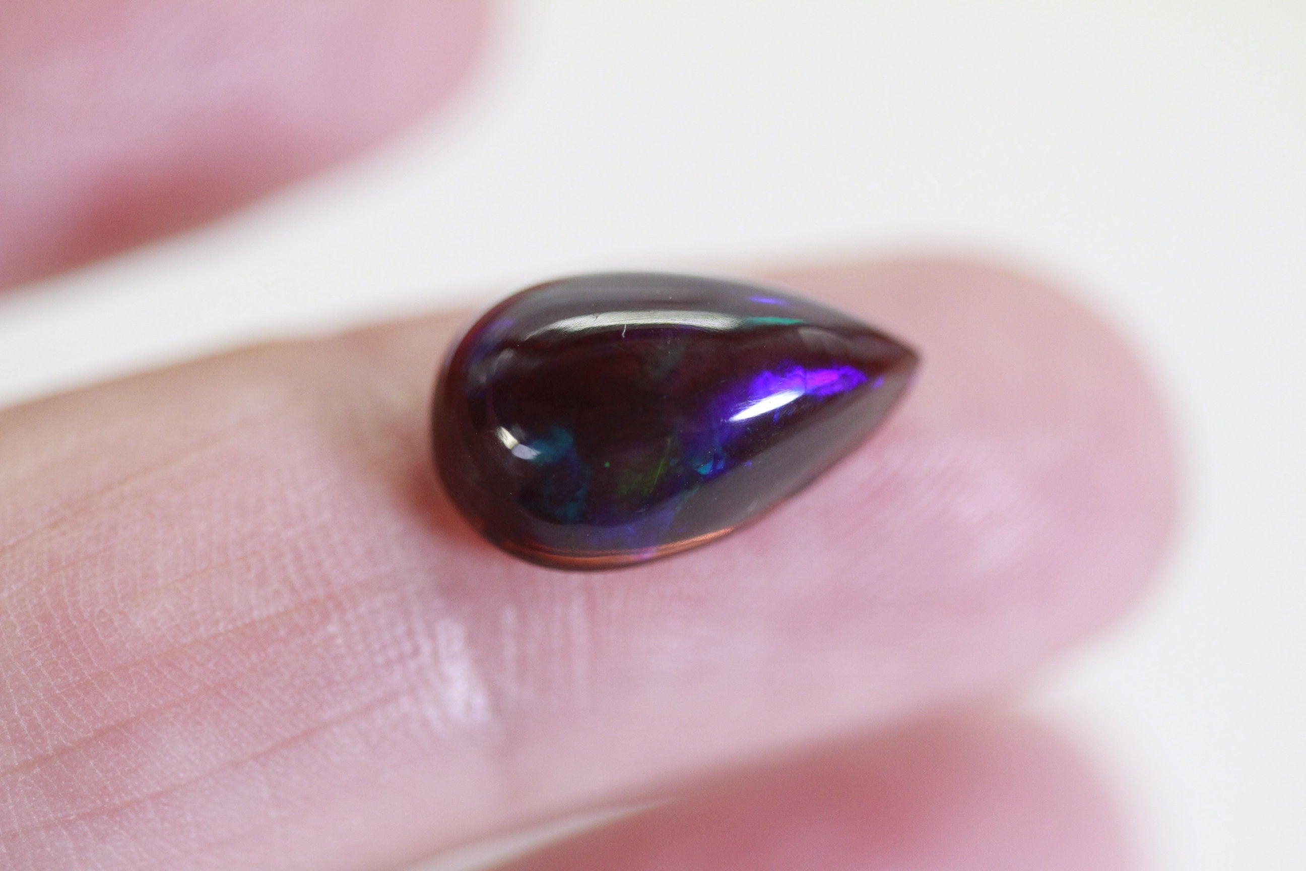 2 CT Black Welo Opal Cabochon: Ethiopian Pear Cut Gemstone