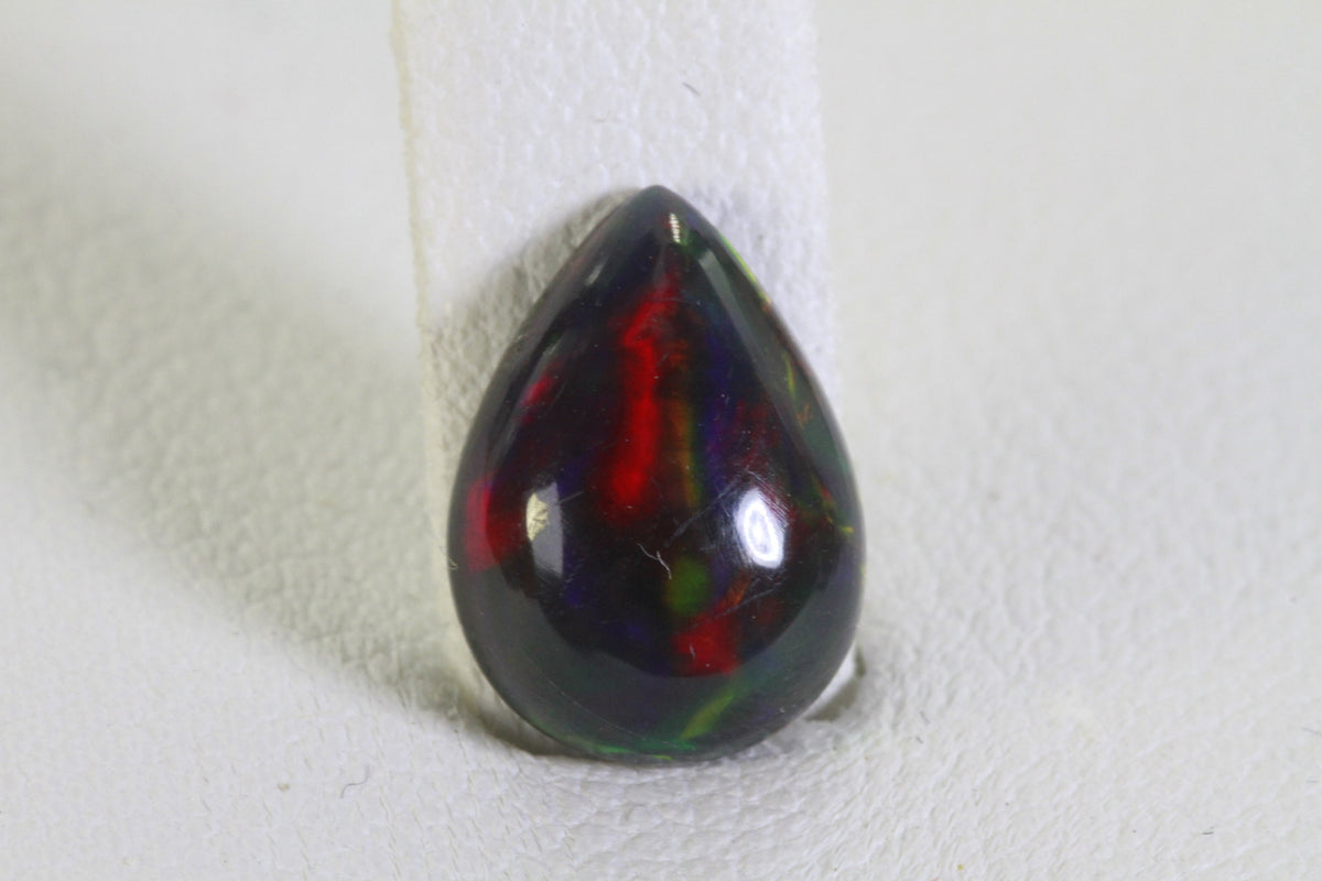 Ethiopian Black Welo Opal: Pear Cut Cabochon Gemstone