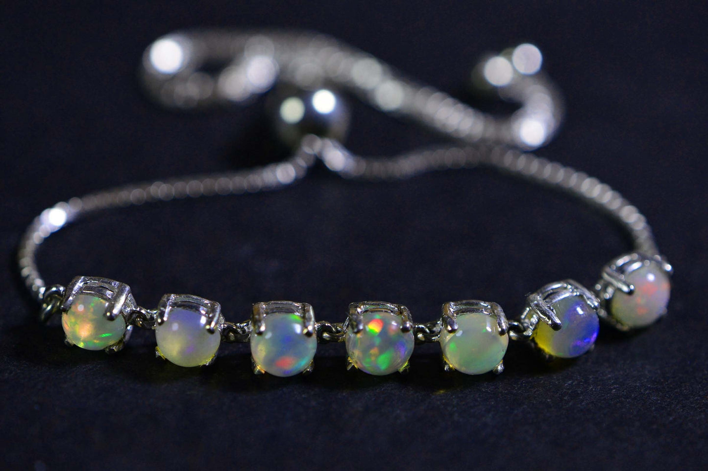 Ethiopian Welo Opal Bracelet: 925 Sterling Silver Bolo Adjustable Chain