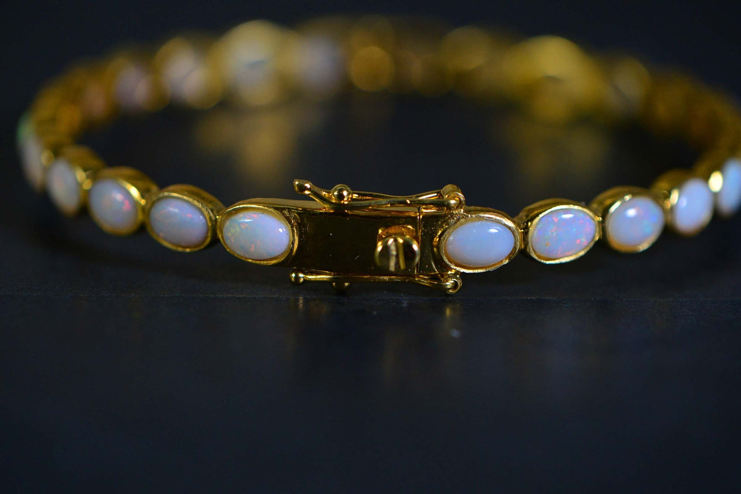 Australian Opal Bangle Bracelet: 24K Gold Over Sterling Silver
