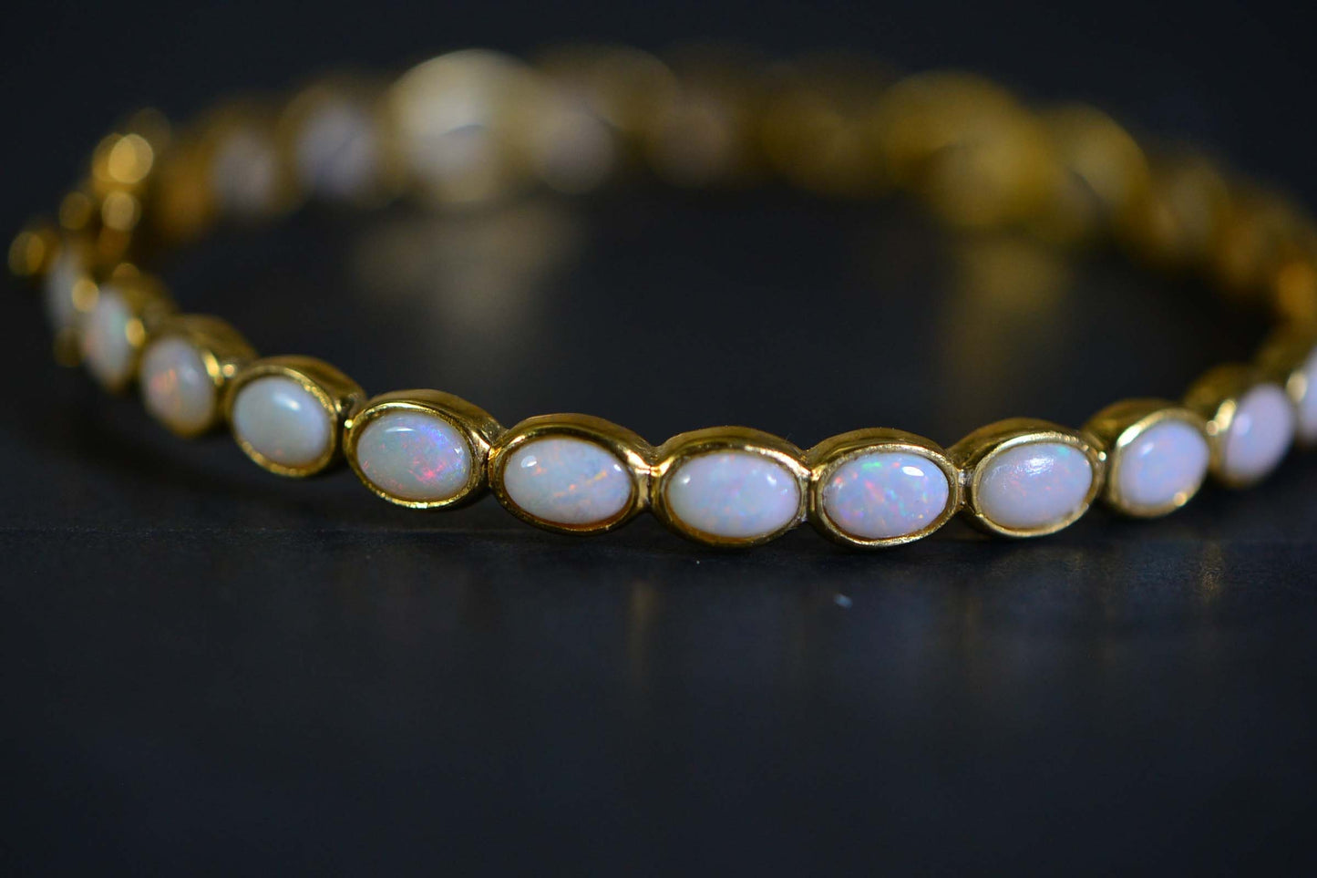 Australian Opal Bangle Bracelet: 24K Gold Over Sterling Silver