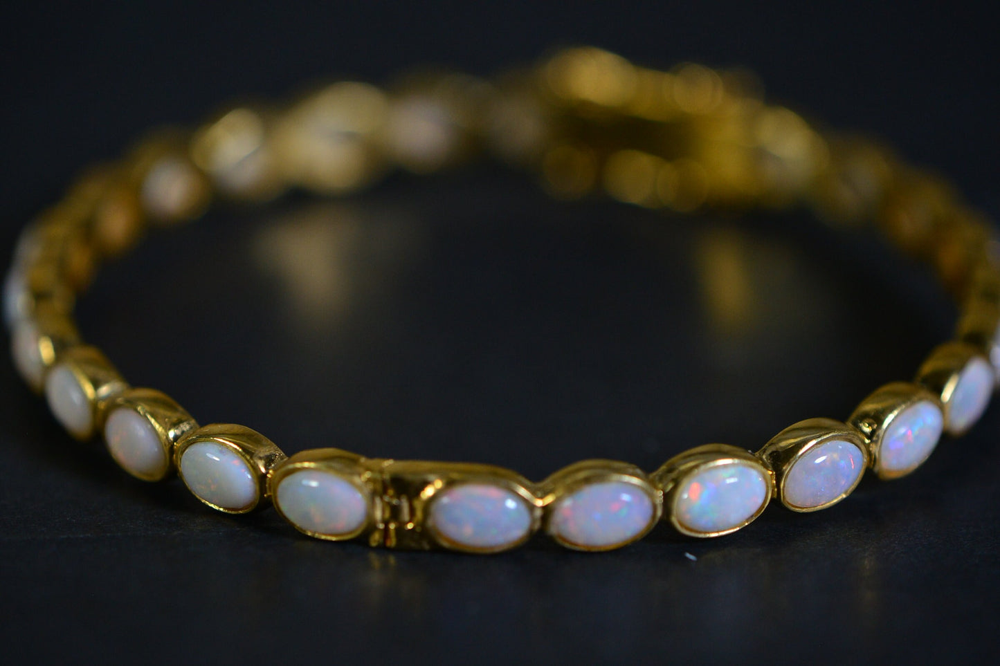 Australian Opal Bangle Bracelet: 24K Gold Over Sterling Silver