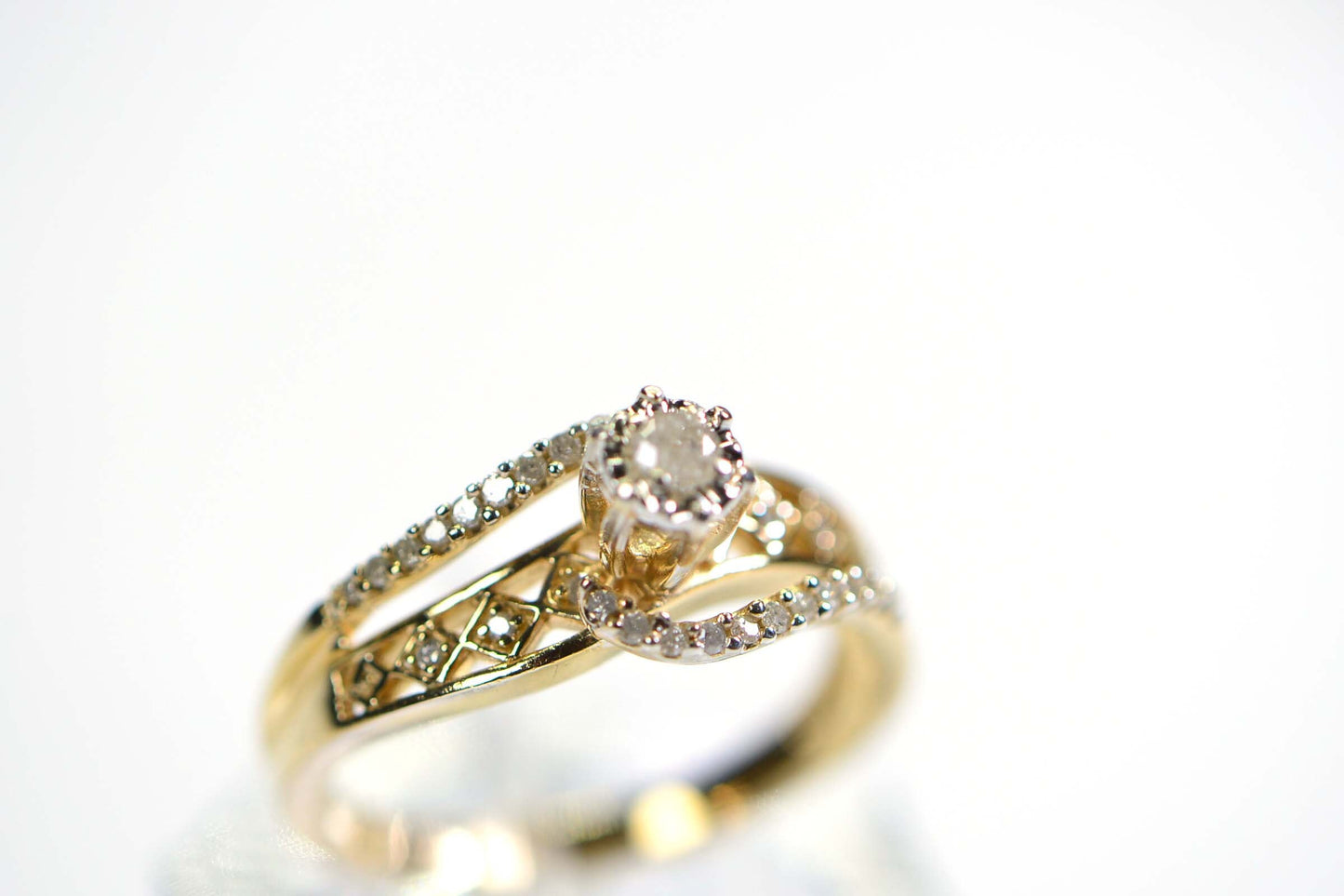 Vintage Diamond Engagement Ring: 14K Gold Vermeil Sterling Silver 925
