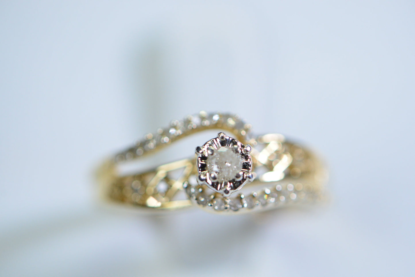 Vintage Diamond Engagement Ring: 14K Gold Vermeil Sterling Silver 925