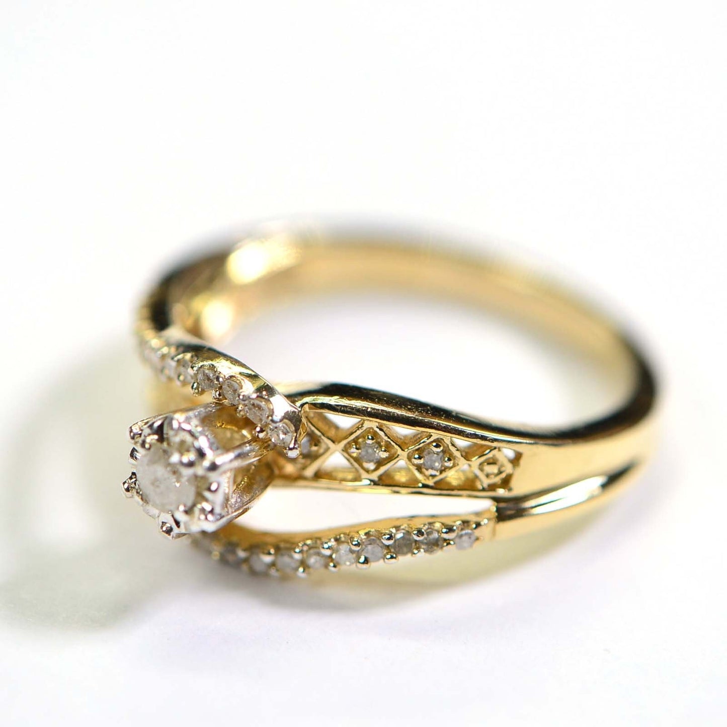 Vintage Diamond Engagement Ring: 14K Gold Vermeil Sterling Silver 925