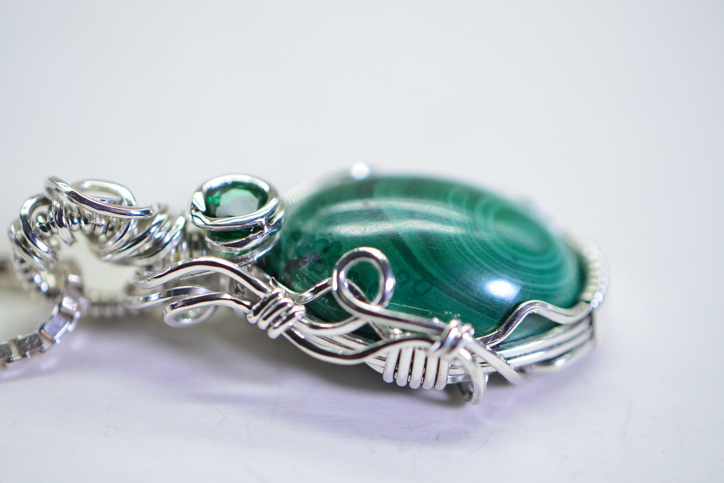 Wire Wrapped Malachite Pendant: Sterling Silver Gemstone Necklace