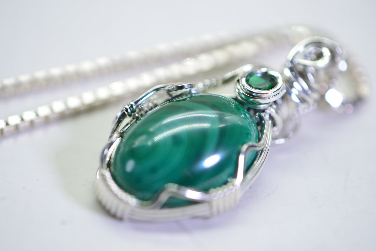 Wire Wrapped Malachite Pendant: Sterling Silver Gemstone Necklace