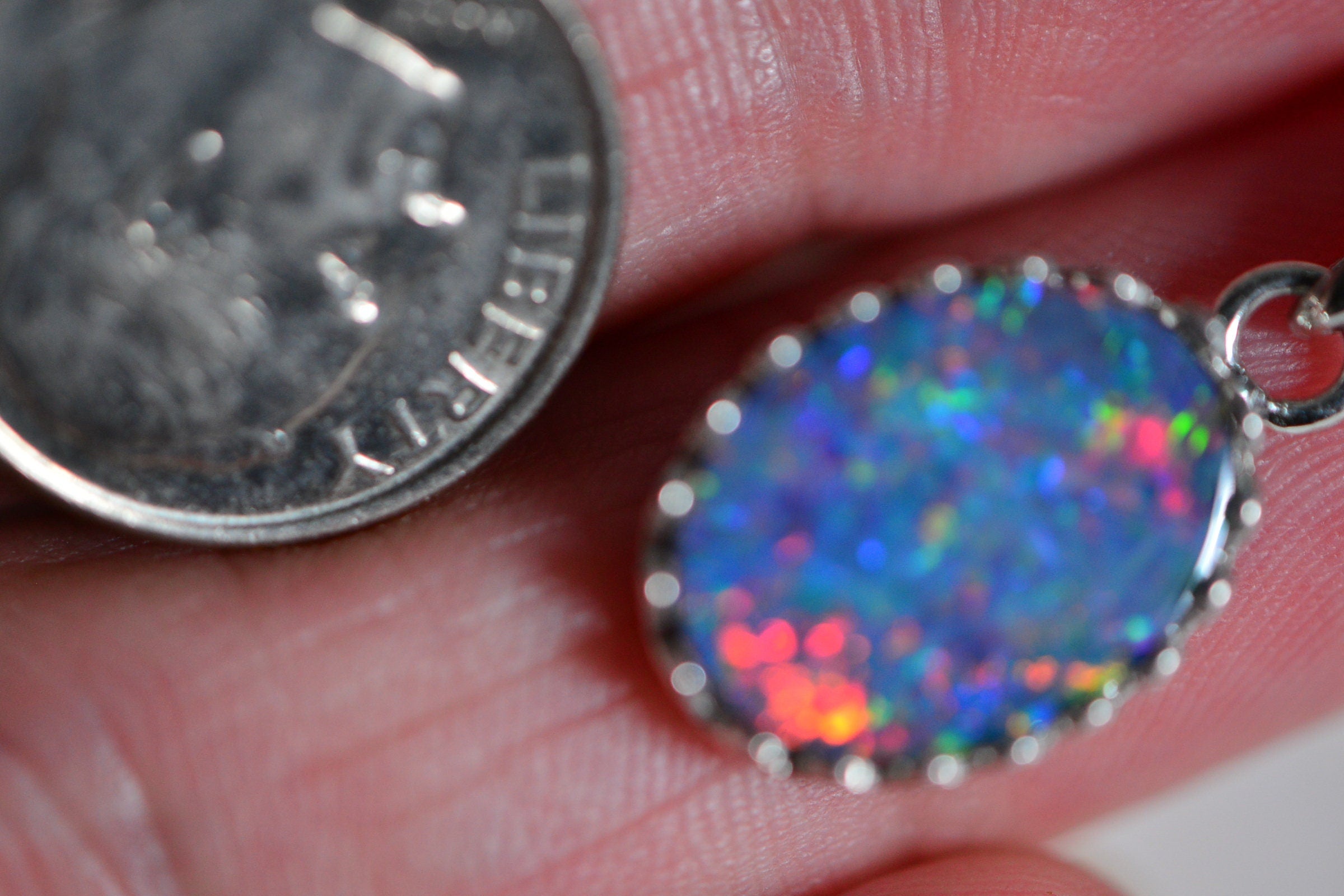 Australian Opal Necklace: Sterling Silver Bezel, Multi-Color Gemstone