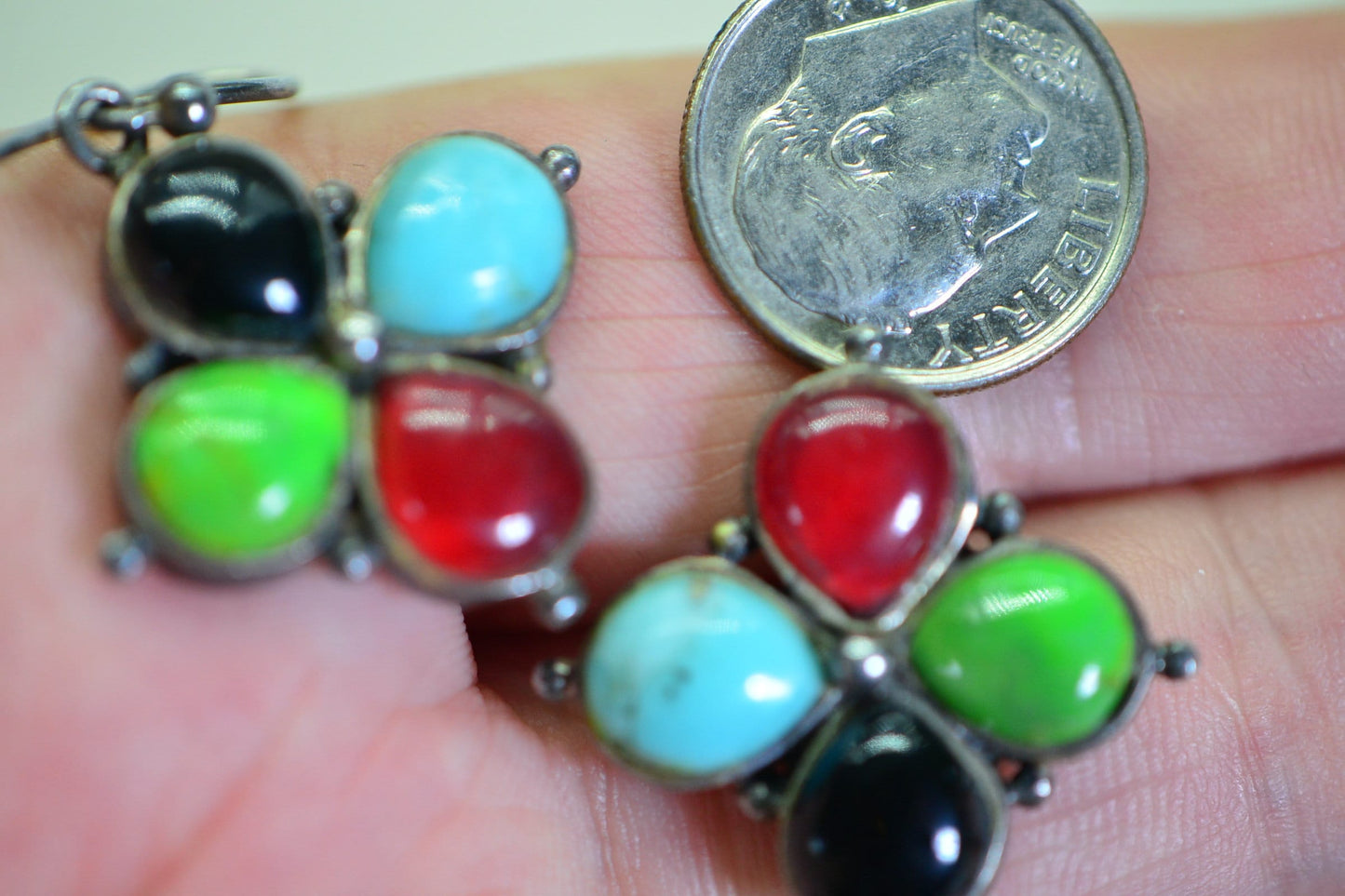 1980s Vintage Sterling Silver Multi Stone Flower Earrings by Barse