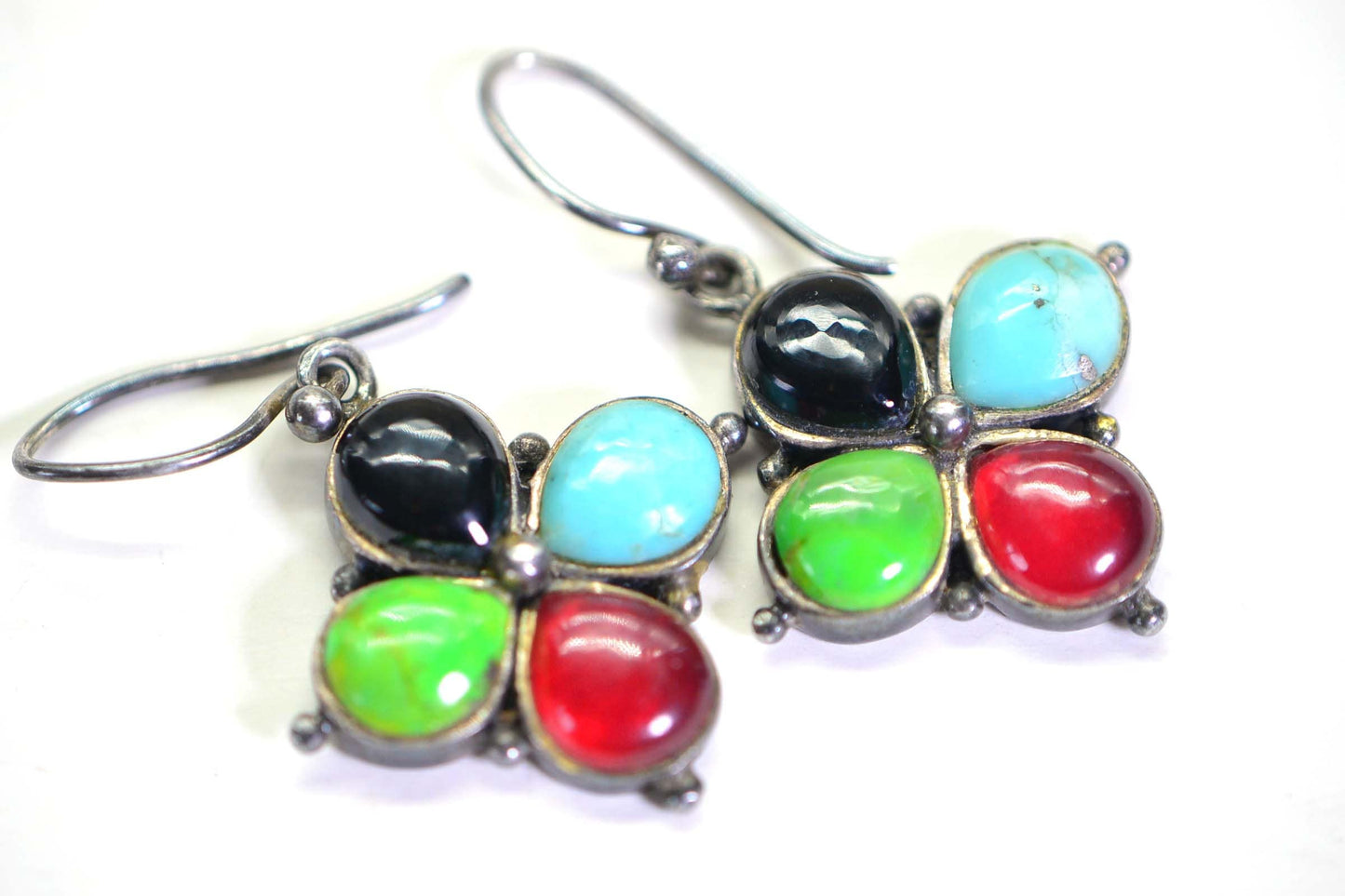 1980s Vintage Sterling Silver Multi Stone Flower Earrings by Barse