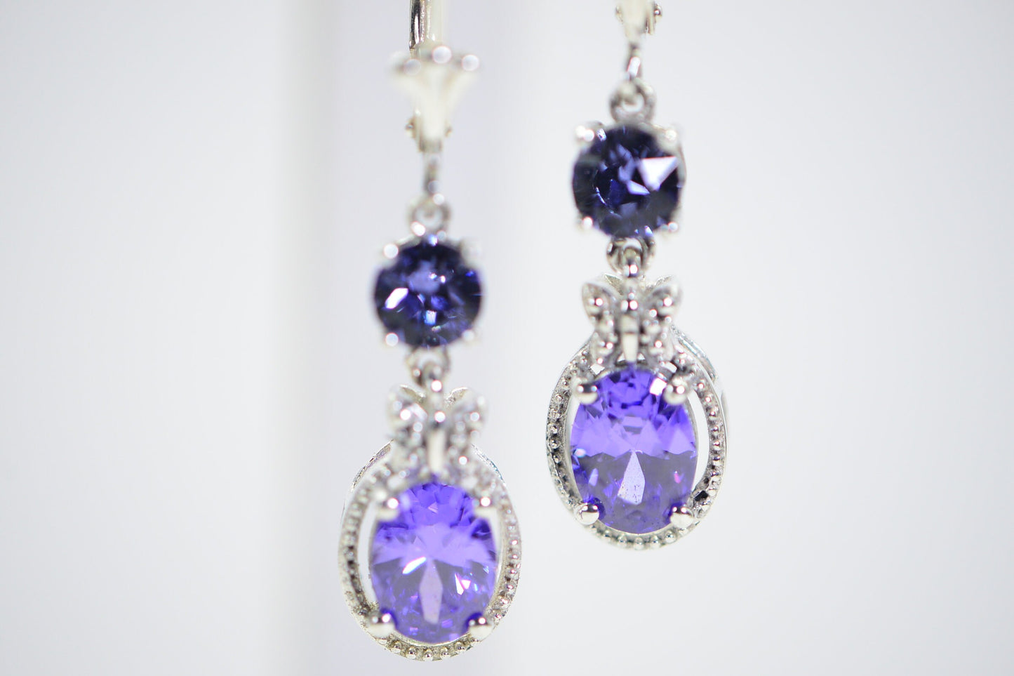 Handmade Silver 925 Amethyst Drop Earrings with Tanzanite Crystals