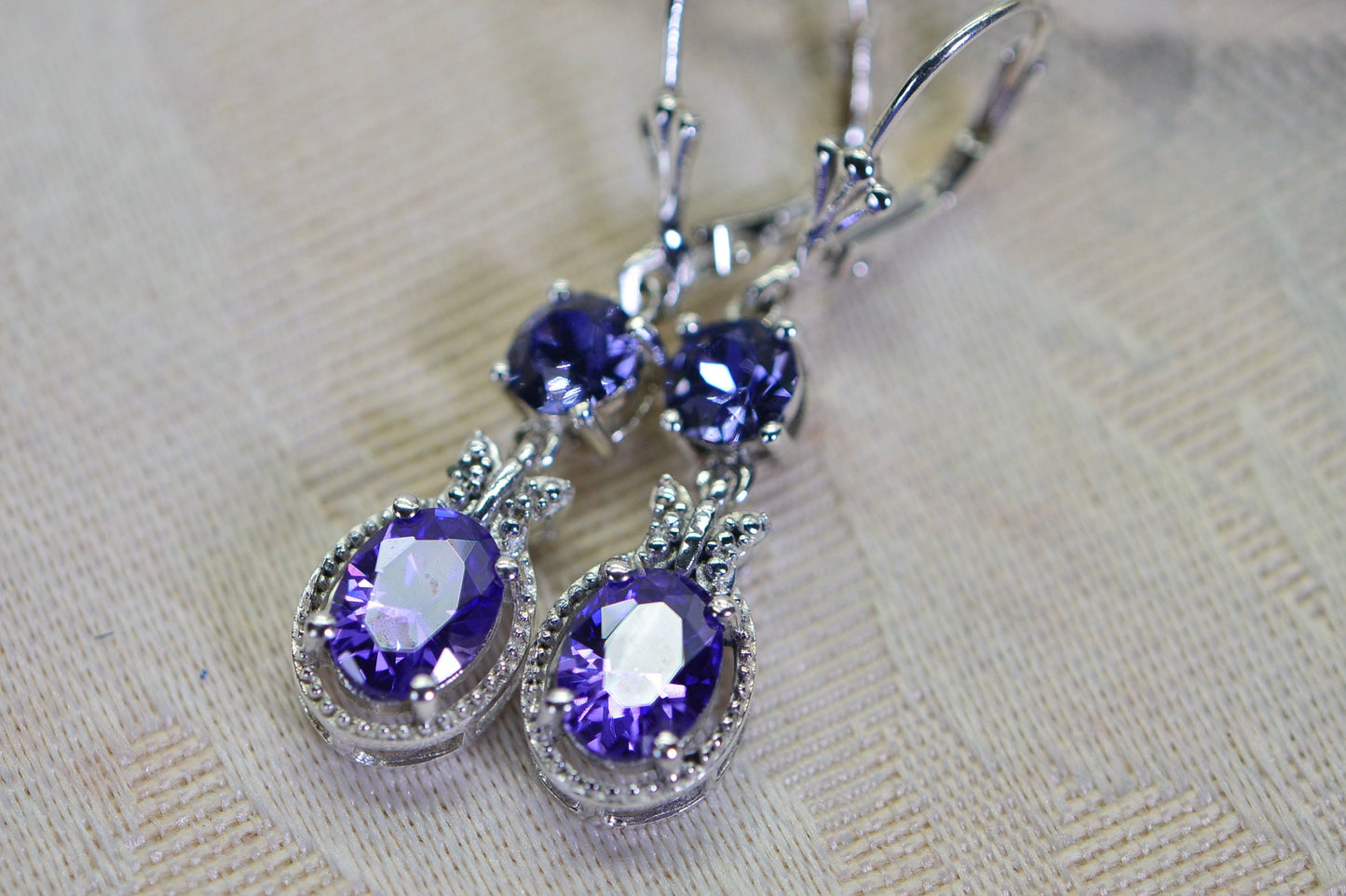 Handmade Silver 925 Amethyst Drop Earrings with Tanzanite Crystals