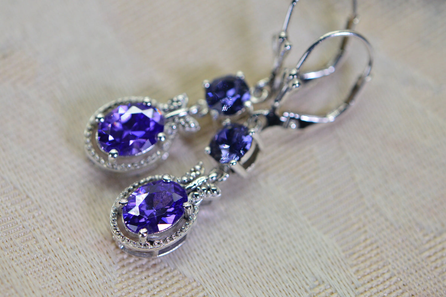 Handmade Silver 925 Amethyst Drop Earrings with Tanzanite Crystals