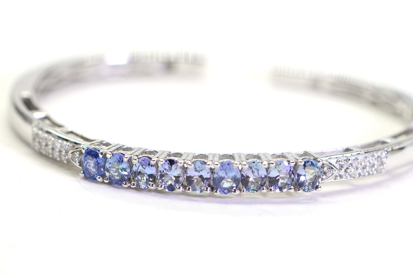 Vintage Tanzanite Bangle: Rhodium over Sterling Silver Cuff Bracelet