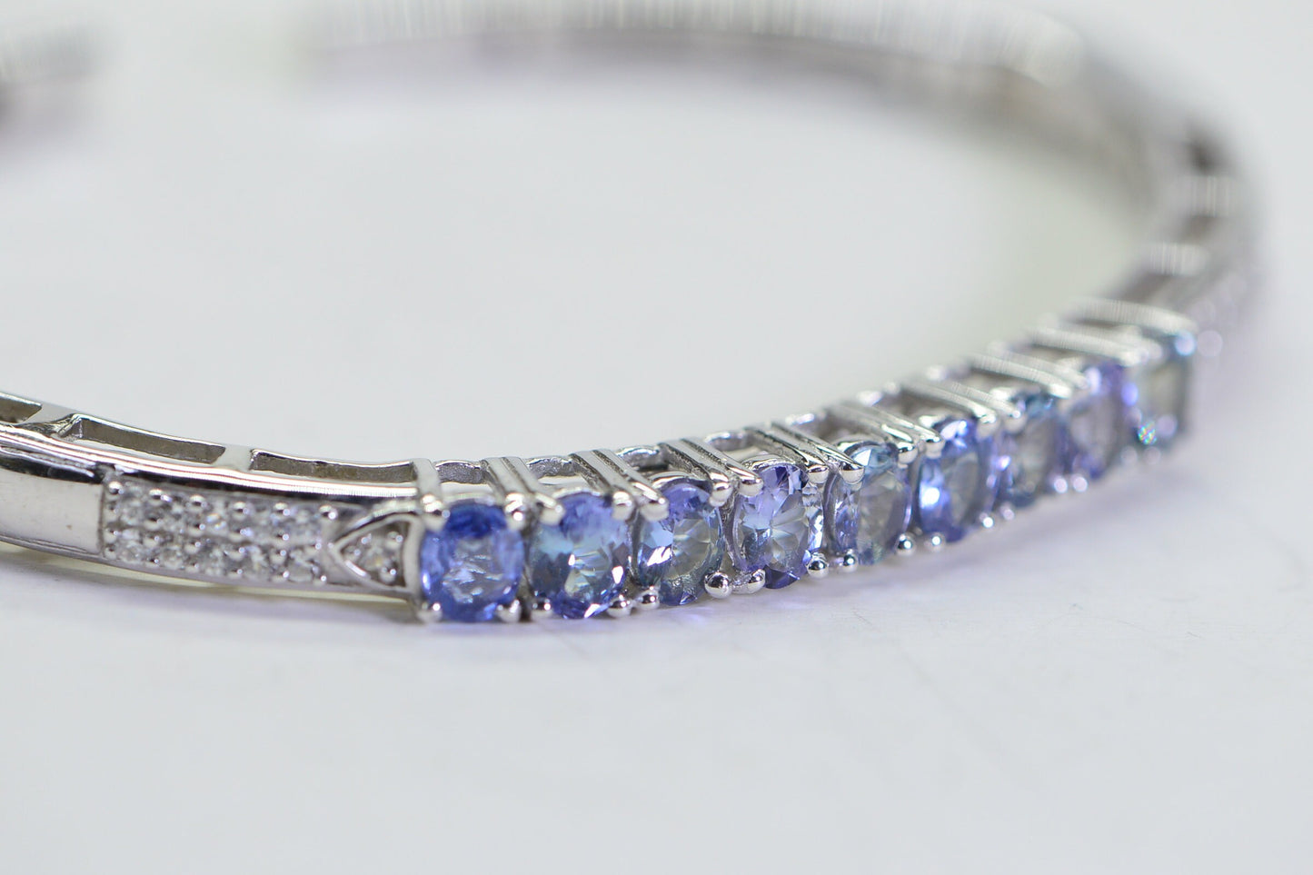 Vintage Tanzanite Bangle: Rhodium over Sterling Silver Cuff Bracelet
